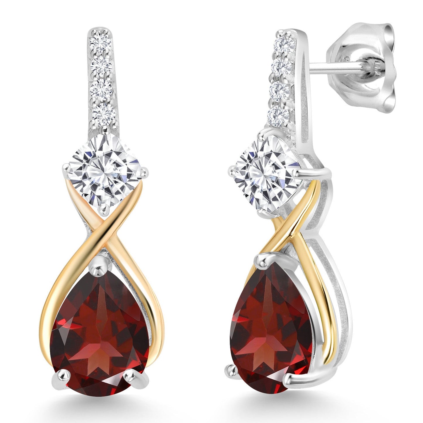 925 Silver and 10K Yellow Gold Gemstone Birthstone and Accent Lab Grown Diamond Dangle Earrings | Pear Shape and Cushion |Two-Tone Infinity Dangle Earrings For Women