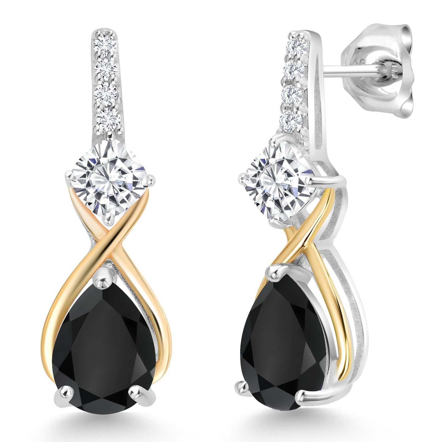 925 Silver and 10K Yellow Gold Gemstone Birthstone and Accent Lab Grown Diamond Dangle Earrings | Pear Shape and Cushion |Two-Tone Infinity Dangle Earrings For Women