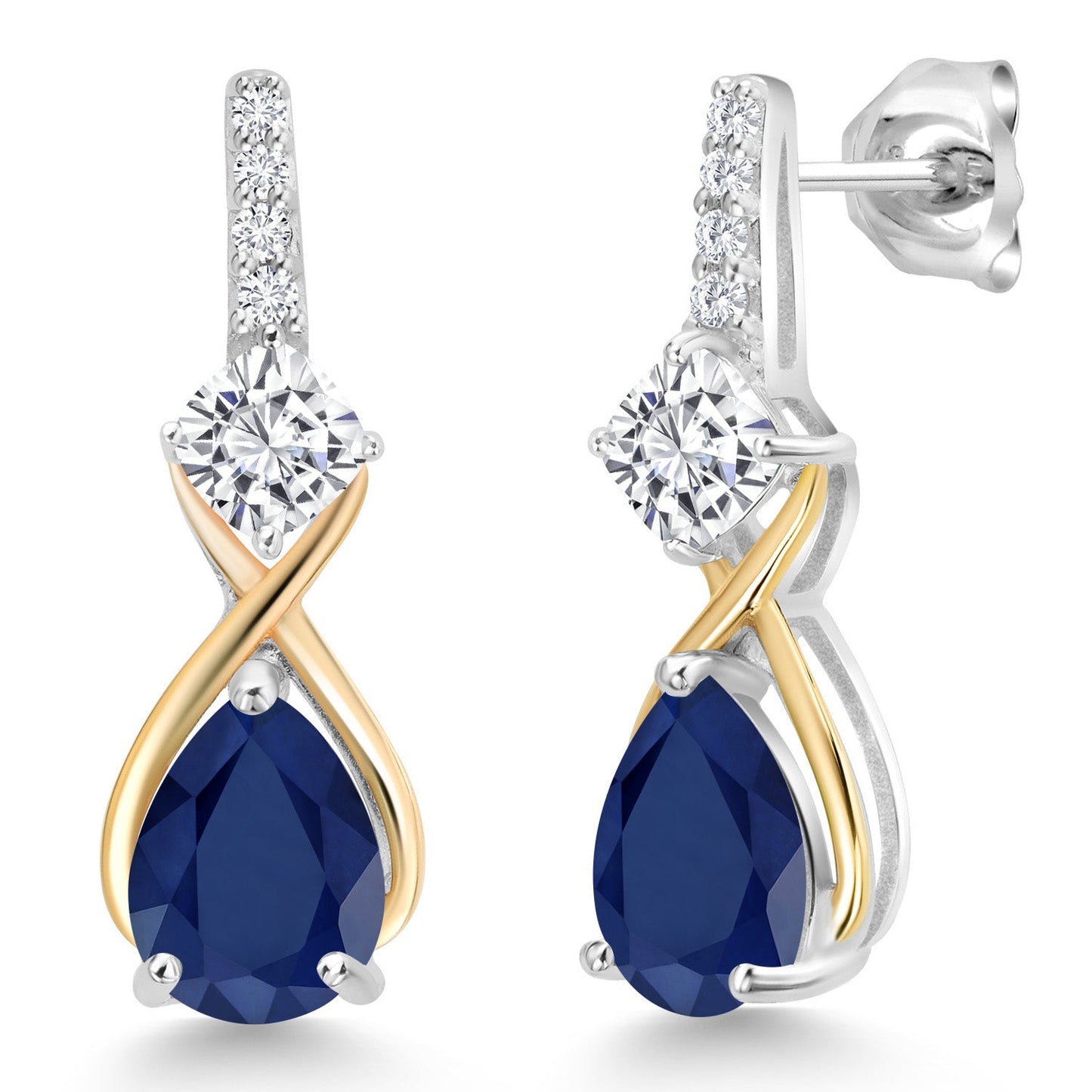 925 Silver and 10K Yellow Gold Gemstone Birthstone and Accent Lab Grown Diamond Dangle Earrings | Pear Shape and Cushion |Two-Tone Infinity Dangle Earrings For Women
