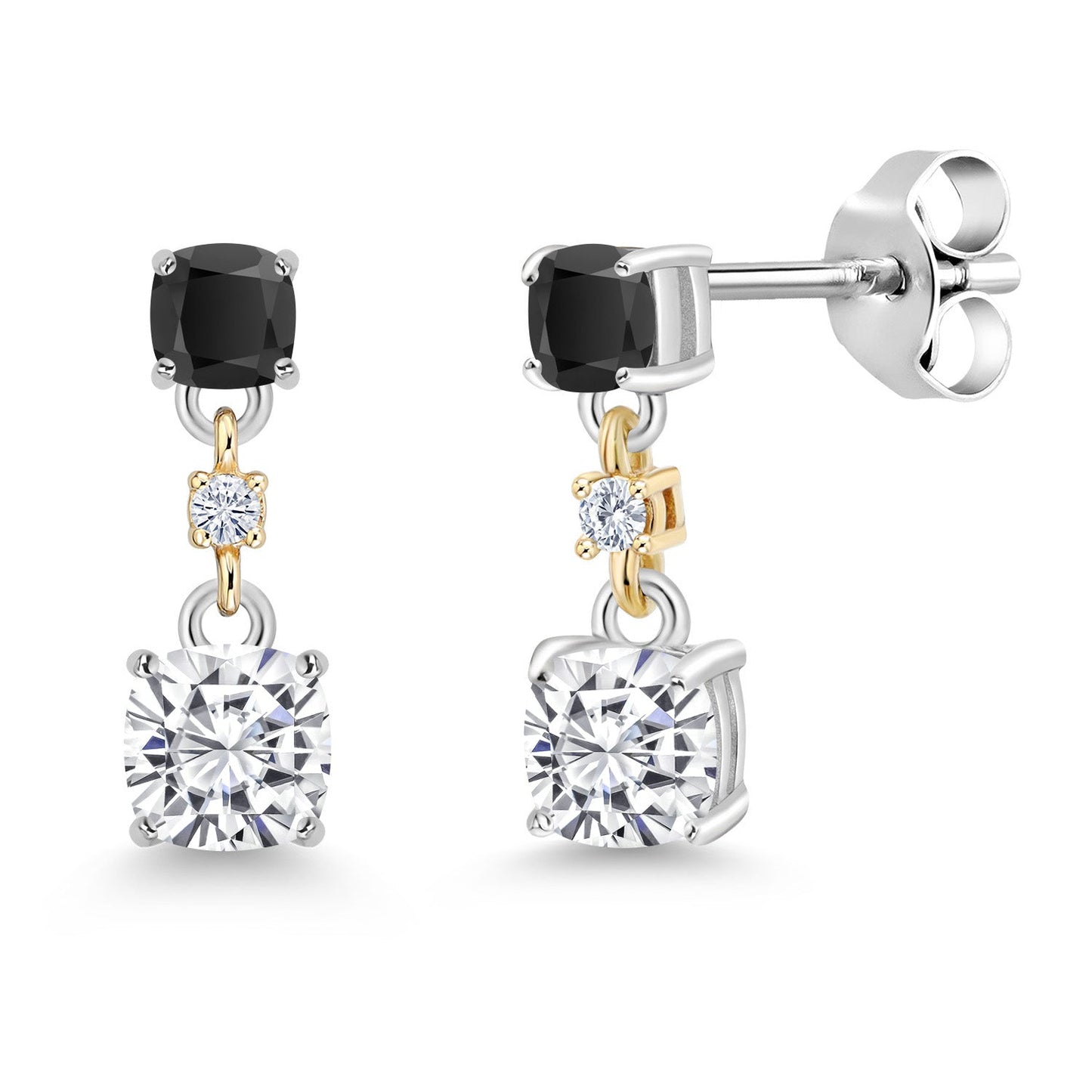 Dangle Earrings For Women | 925 Sterling Silver and 10K Yellow Gold | Cushion 4MM and 3MM Gemstone Birthstone and White Moissanite | Fine Jewelry Gifts for Her Mom Women Wife