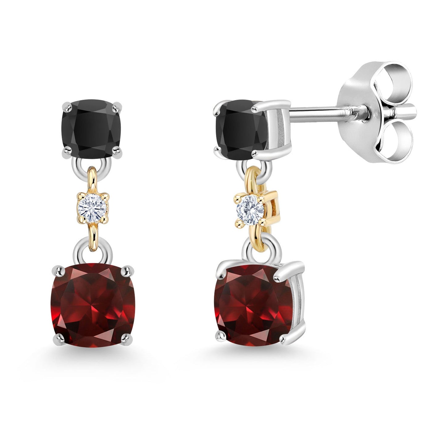 Dangle Earrings For Women | 925 Sterling Silver and 10K Yellow Gold | Cushion 4MM and 3MM Gemstone Birthstone and White Moissanite | Fine Jewelry Gifts for Her Mom Women Wife