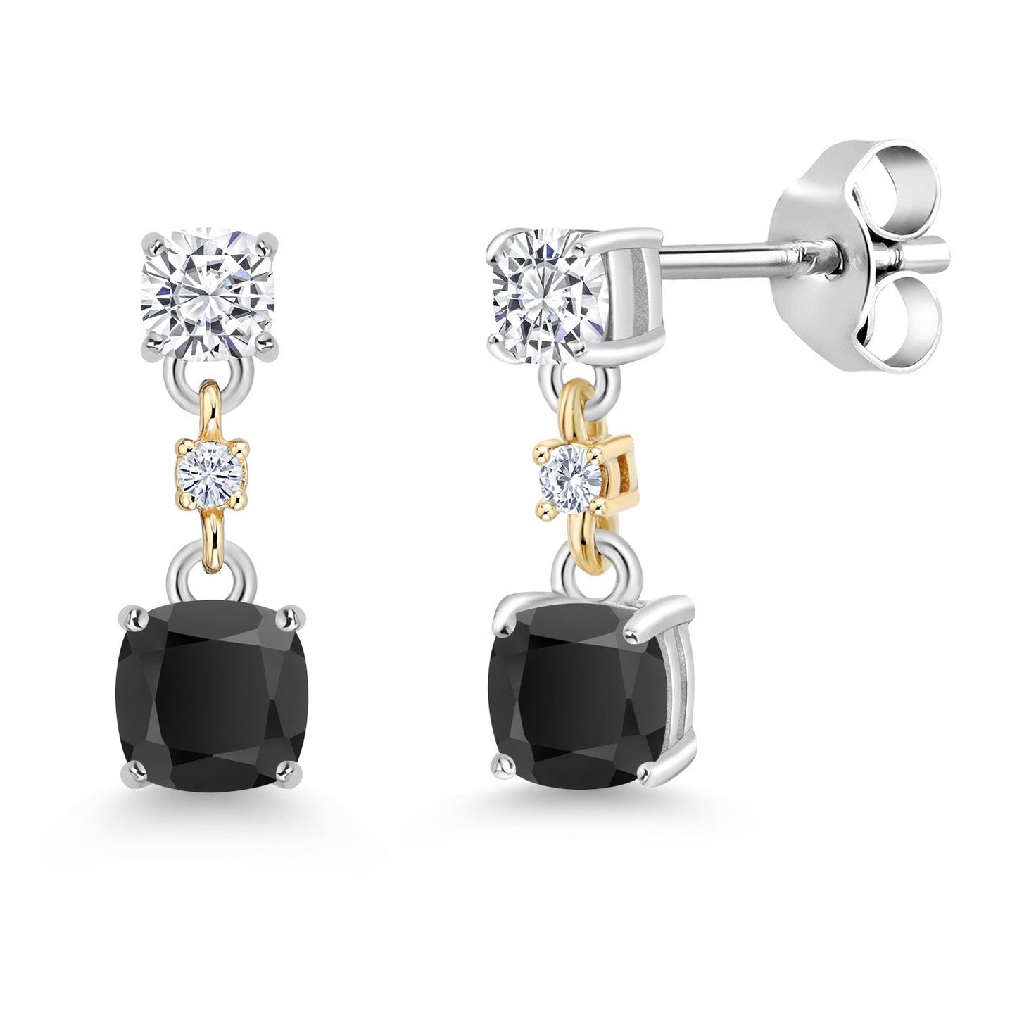 Dangle Earrings For Women | 925 Sterling Silver and 10K Yellow Gold | Cushion 4MM and 3MM Gemstone Birthstone and White Moissanite | Fine Jewelry Gifts for Her Mom Women Wife