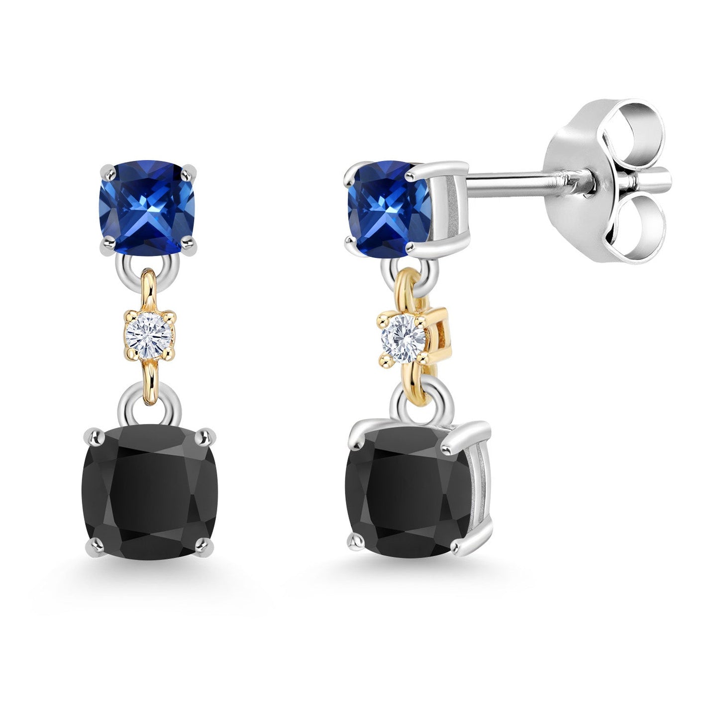 Dangle Earrings For Women | 925 Sterling Silver and 10K Yellow Gold | Cushion 4MM and 3MM Gemstone Birthstone and White Moissanite | Fine Jewelry Gifts for Her Mom Women Wife