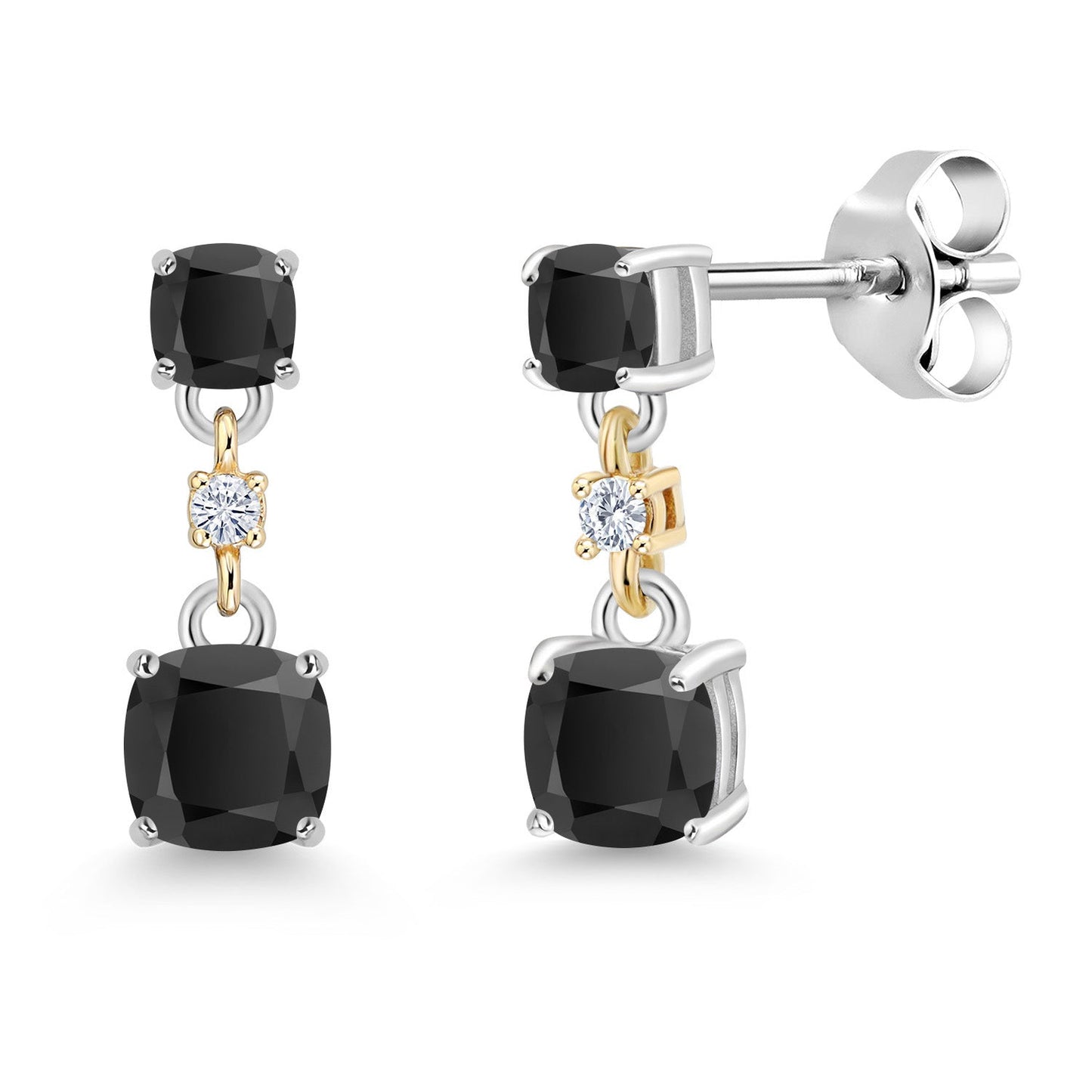 Dangle Earrings For Women | 925 Sterling Silver and 10K Yellow Gold | Cushion 4MM and 3MM Gemstone Birthstone and White Moissanite | Fine Jewelry Gifts for Her Mom Women Wife