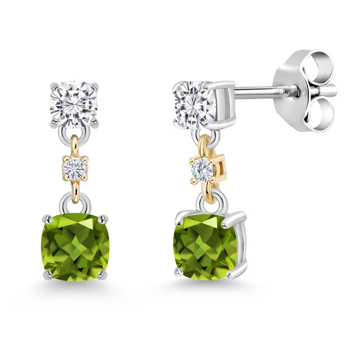 Dangle Earrings For Women | 925 Sterling Silver and 10K Yellow Gold | Cushion 4MM and 3MM Gemstone Birthstone and White Moissanite | Fine Jewelry Gifts for Her Mom Women Wife