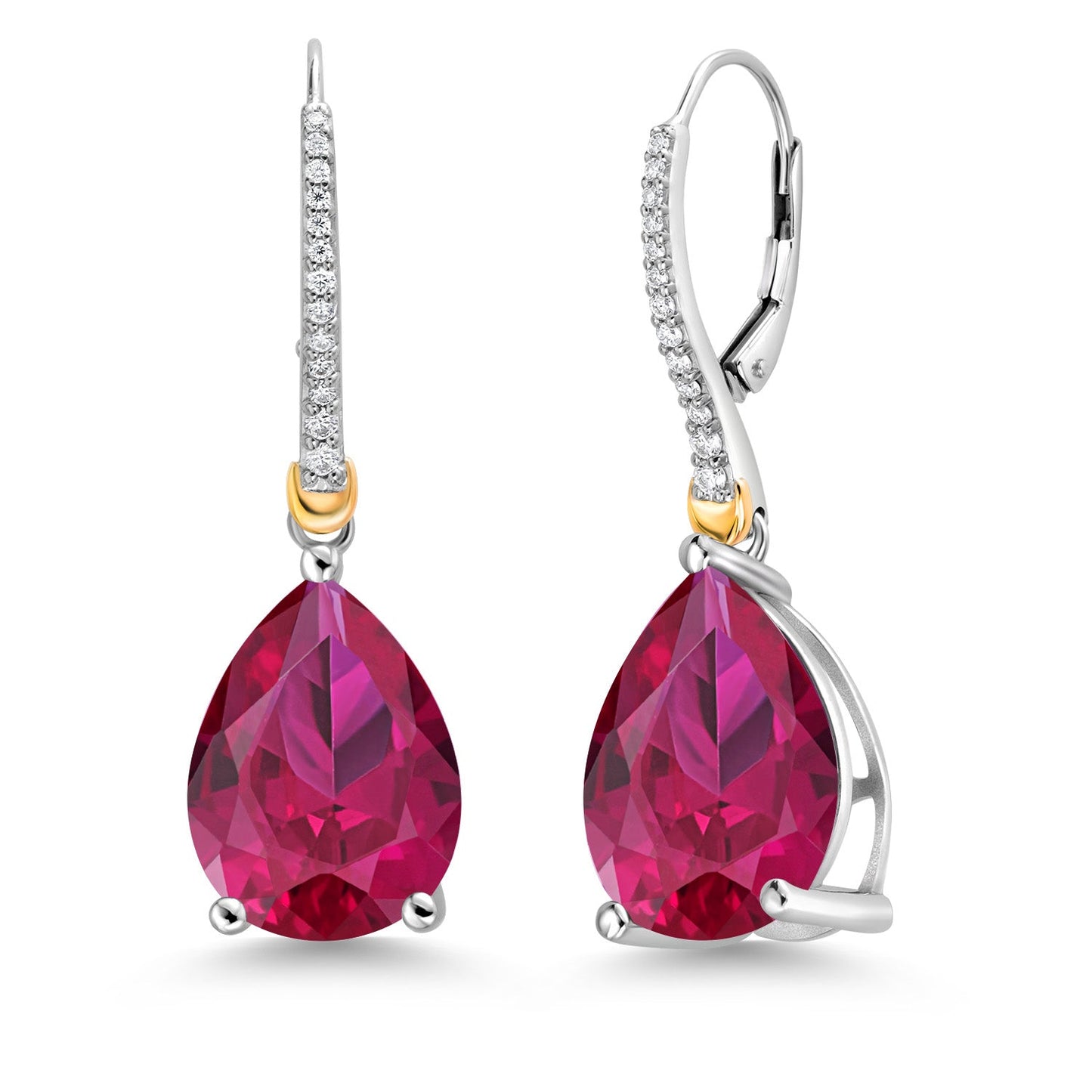 12-22 Cttw Gemstone Birthstone and White Moissanite Teardrop Drop Dangle Earrings For Women | 925 Sterling Silver and 10K Yellow Gold | Pear Shape 16X12MM