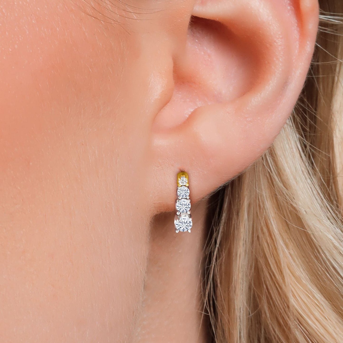 925 Sterling Silver and 10K Yellow Gold White Moissanite Dangle Earrings For Women (0.41 Cttw, Round 3MM, 2.5MM and 2MM)