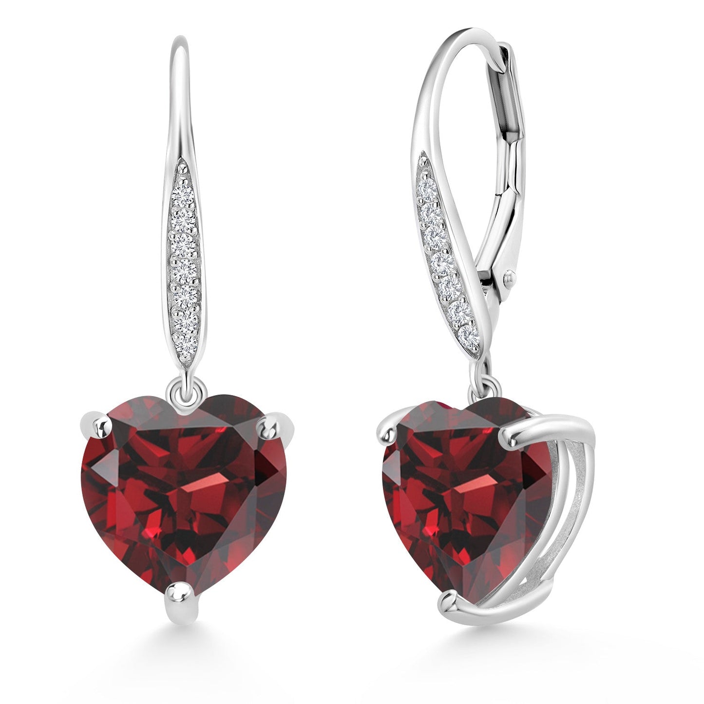 925 Sterling Silver 10MM Heart Shape Gemstone Birthstone and White Lab Grown Diamond Leverback Dangle Drop Earrings | Gold Earrings For Women