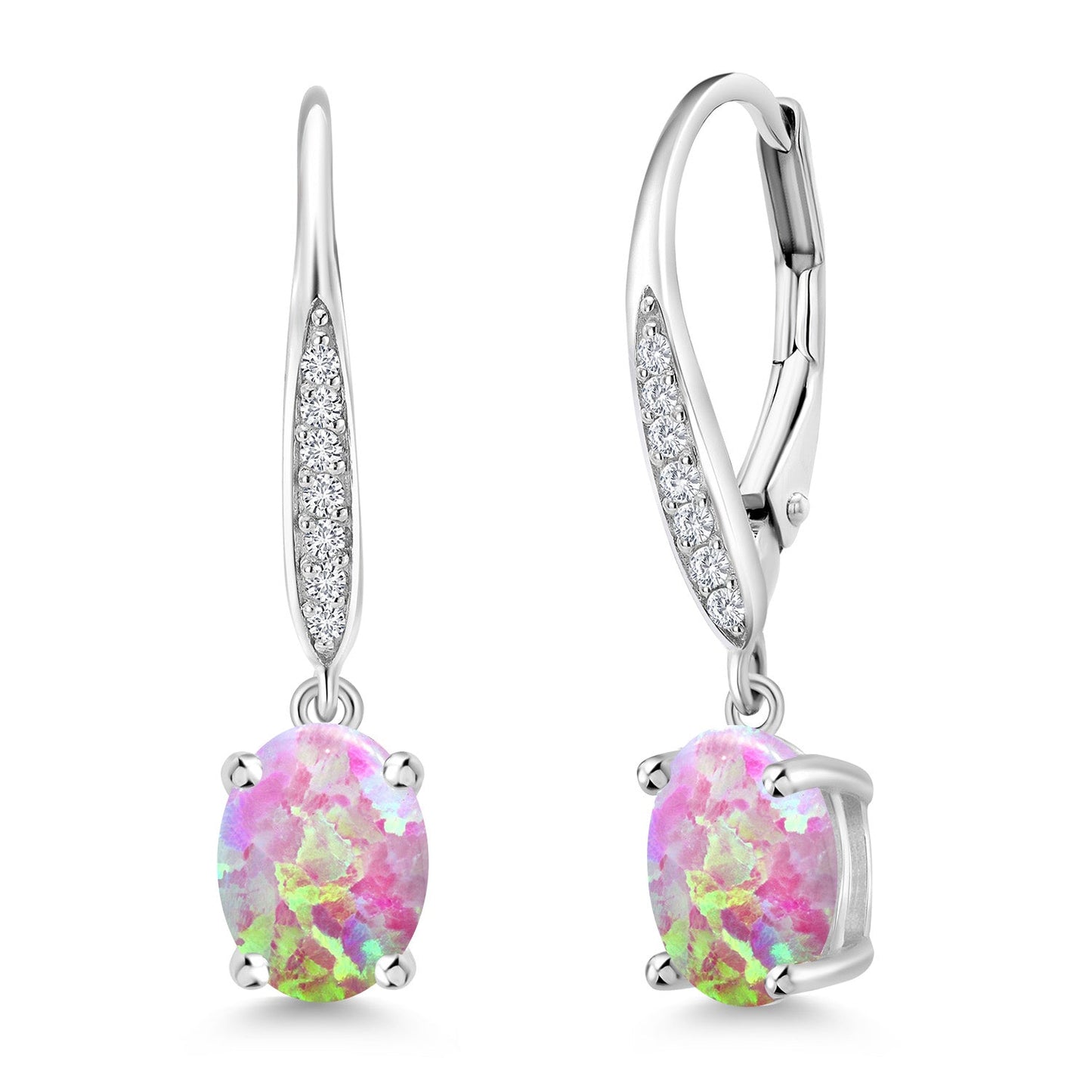 Dangle Drop Earrings For Women | 925 Sterling Silver | 8X6MM Oval Gemstone Birthstone and White Lab Grown Diamond Leverback Earrings