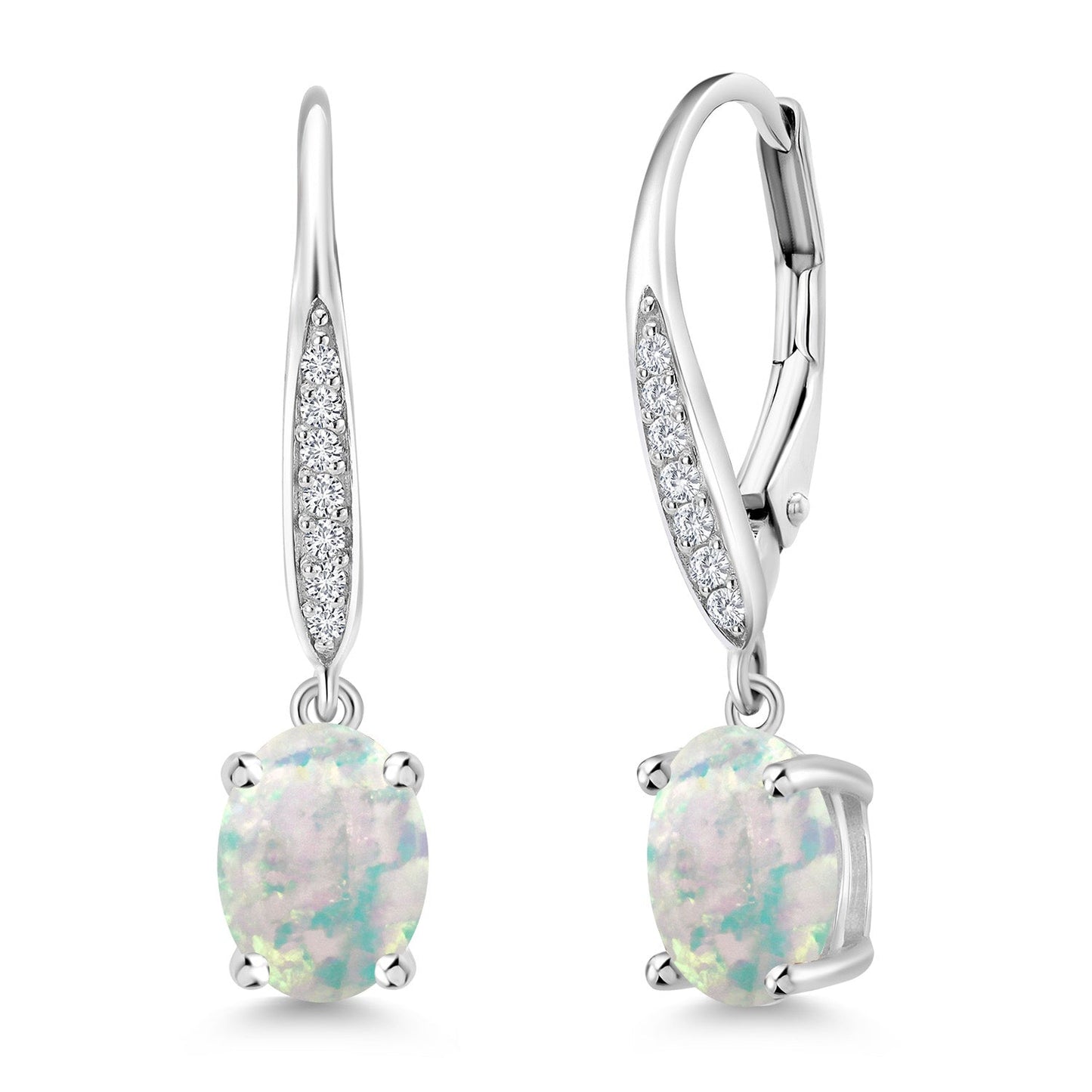 Dangle Drop Earrings For Women | 925 Sterling Silver | 8X6MM Oval Gemstone Birthstone and White Lab Grown Diamond Leverback Earrings