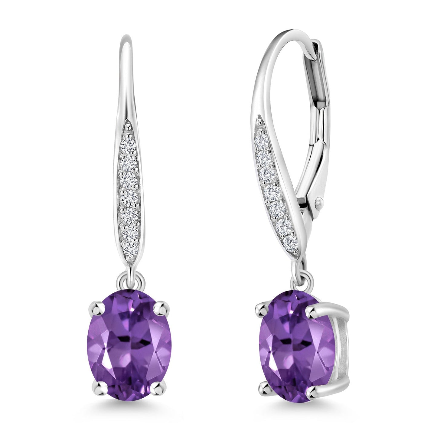 Dangle Drop Earrings For Women | 925 Sterling Silver | 8X6MM Oval Gemstone Birthstone and White Lab Grown Diamond Leverback Earrings
