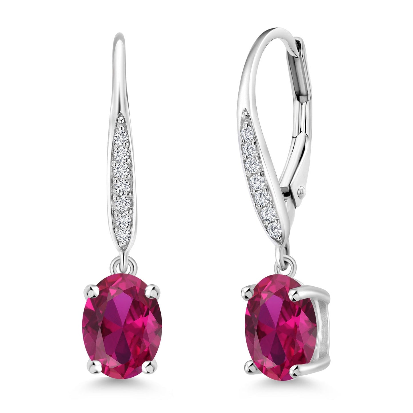 Dangle Drop Earrings For Women | 925 Sterling Silver | 8X6MM Oval Gemstone Birthstone and White Lab Grown Diamond Leverback Earrings