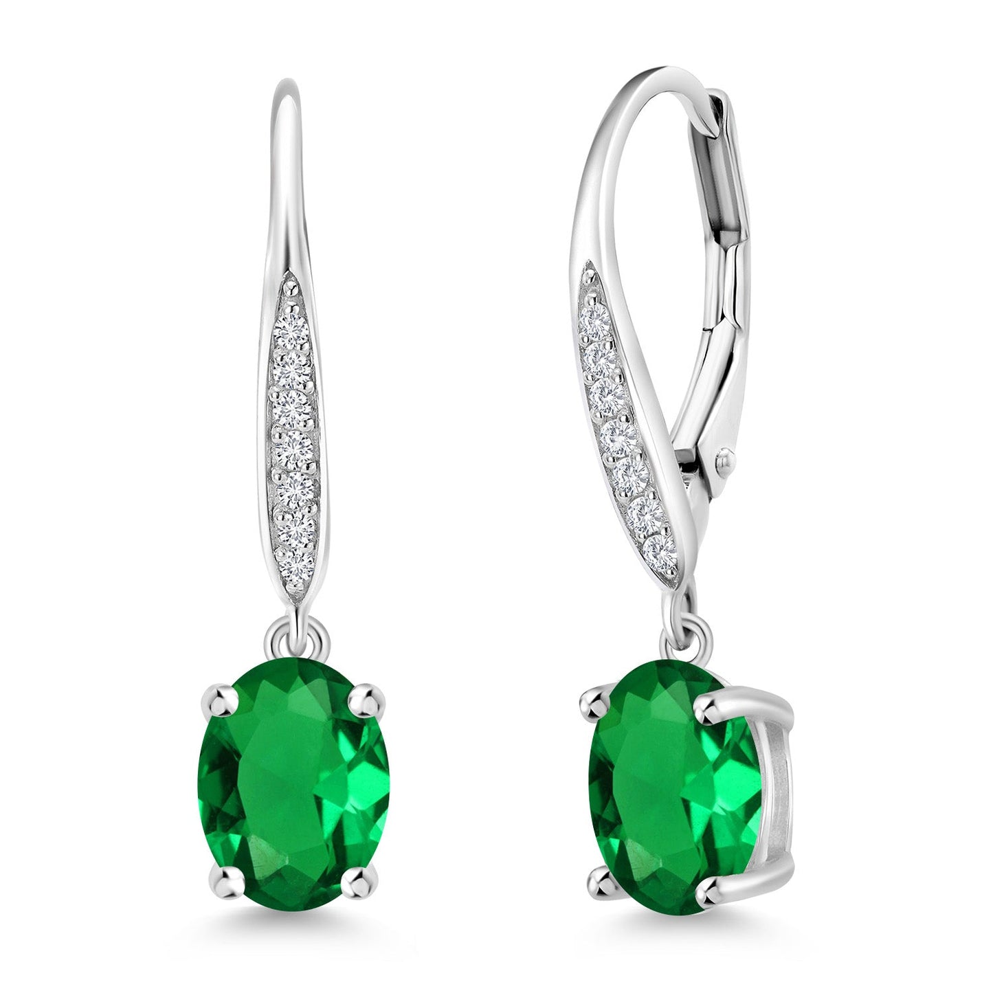 Dangle Drop Earrings For Women | 925 Sterling Silver | 8X6MM Oval Gemstone Birthstone and White Lab Grown Diamond Leverback Earrings