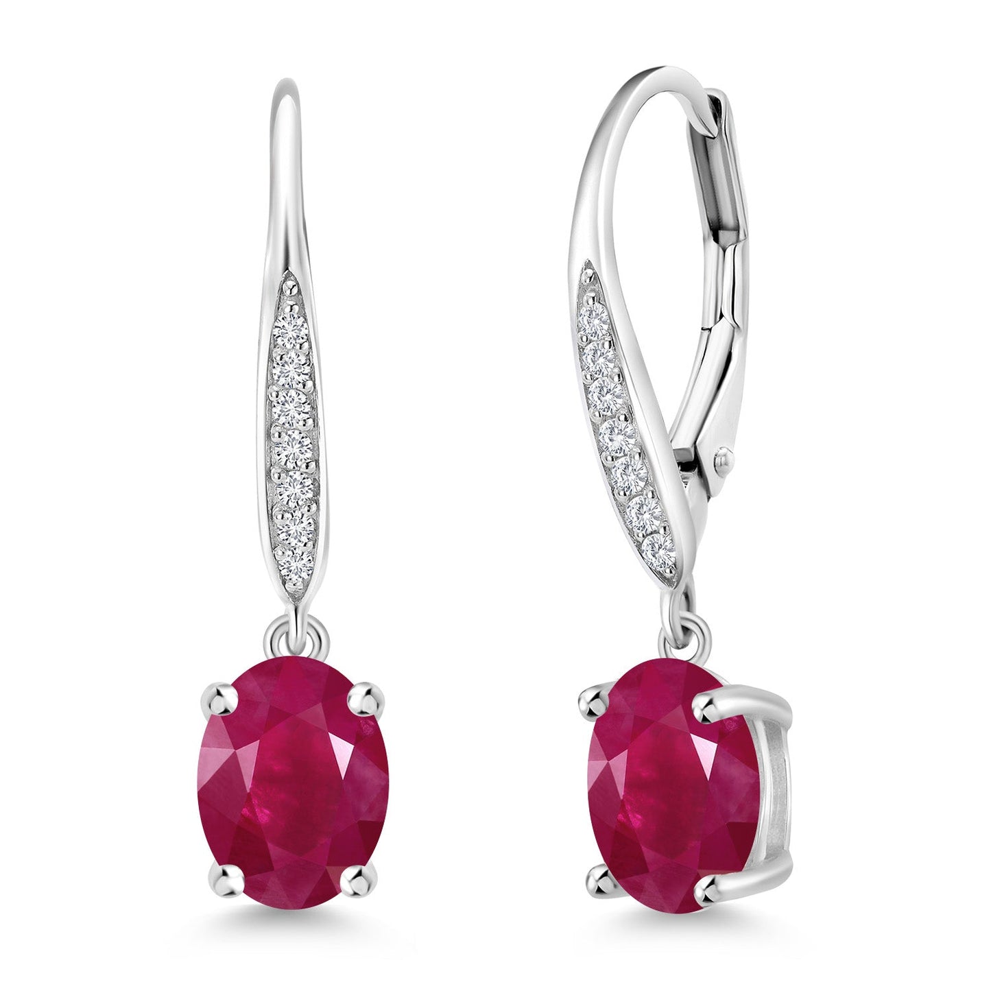 Dangle Drop Earrings For Women | 925 Sterling Silver | 8X6MM Oval Gemstone Birthstone and White Lab Grown Diamond Leverback Earrings