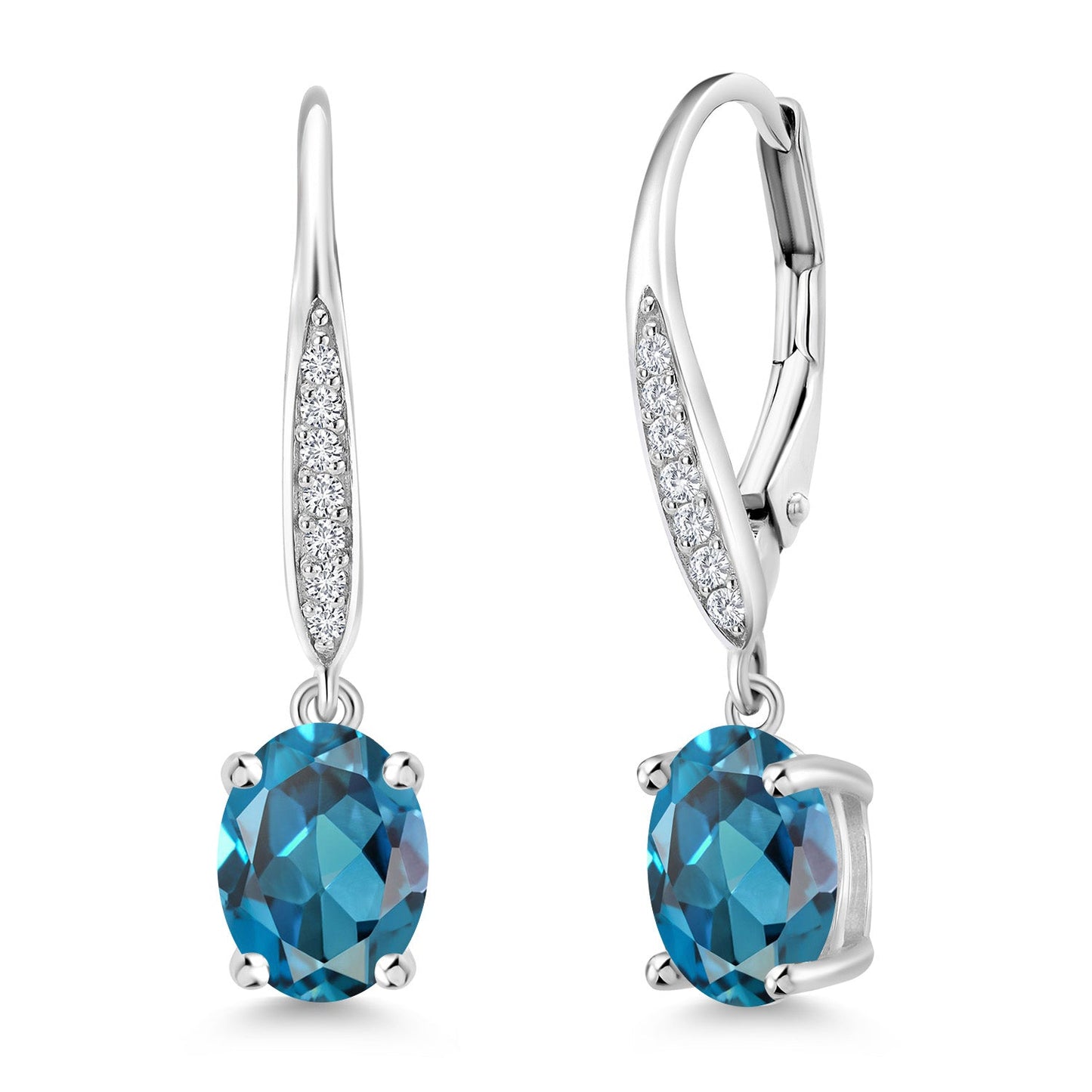 Dangle Drop Earrings For Women | 925 Sterling Silver | 8X6MM Oval Gemstone Birthstone and White Lab Grown Diamond Leverback Earrings