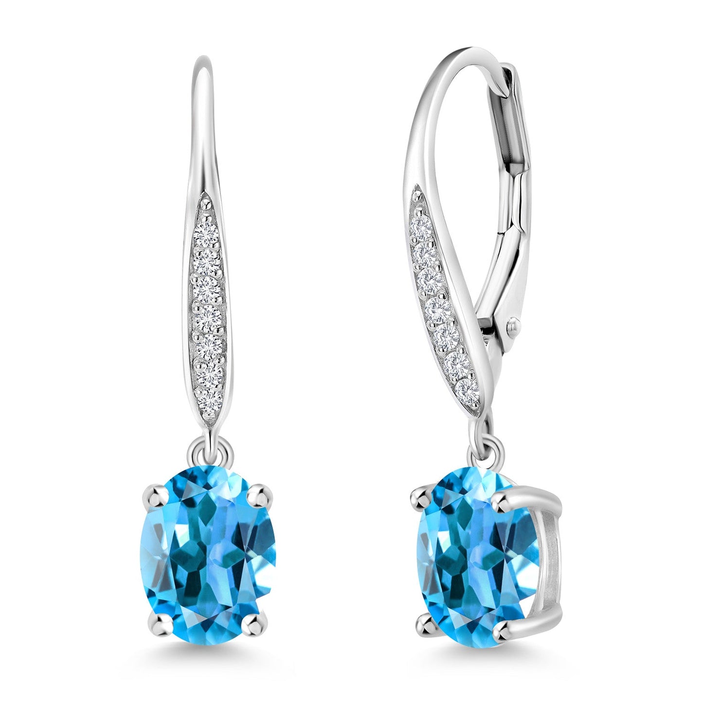 Dangle Drop Earrings For Women | 925 Sterling Silver | 8X6MM Oval Gemstone Birthstone and White Lab Grown Diamond Leverback Earrings