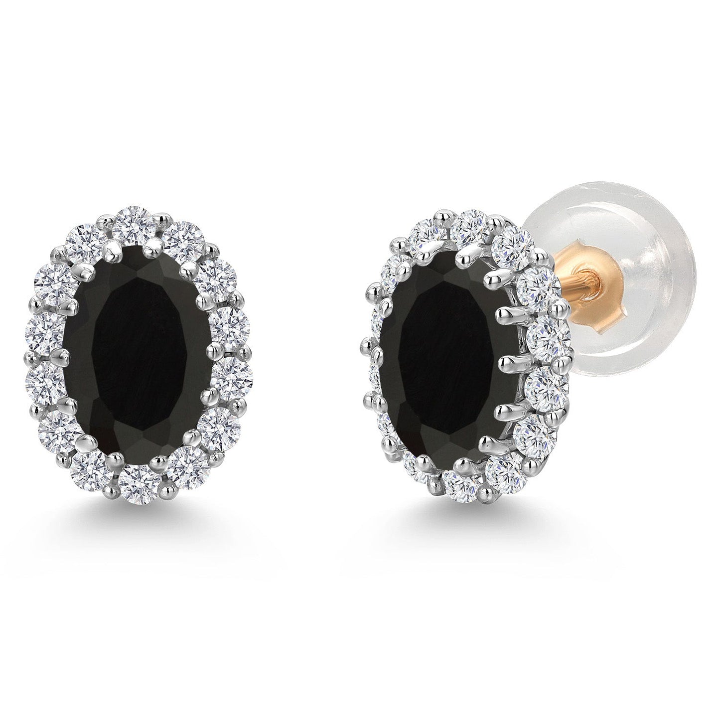 10K Solid Gold Post and Sterling Silver 6X4MM Oval Gemstone Birthstone and White Lab Grown Diamond Halo Earrings For Women