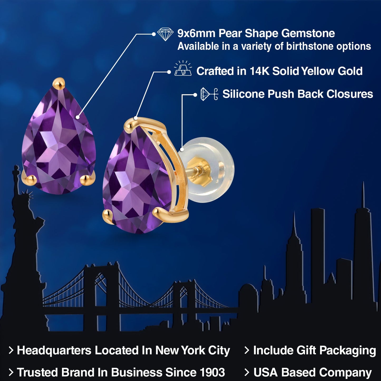 14K Yellow Gold 9X6MM Pear Shape Gemstone Birthstone Teardrop Earrings | Gold Earrings For Women Men