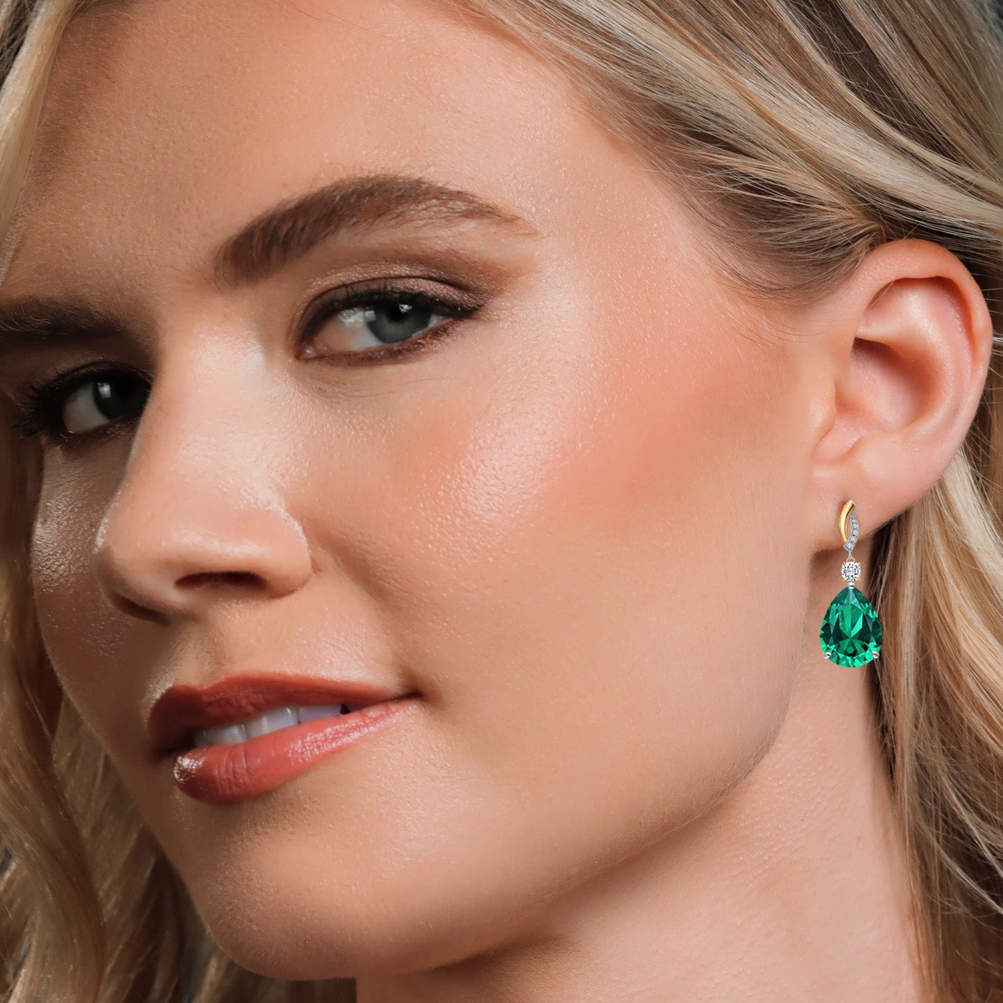 19.19 Cttw 925 Silver and 10K Yellow Gold Green Nano Emerald White Moissanite and White Lab Grown Diamond Earrings For Women | Gemstone Birthstone | Pear Shape 18X13MM