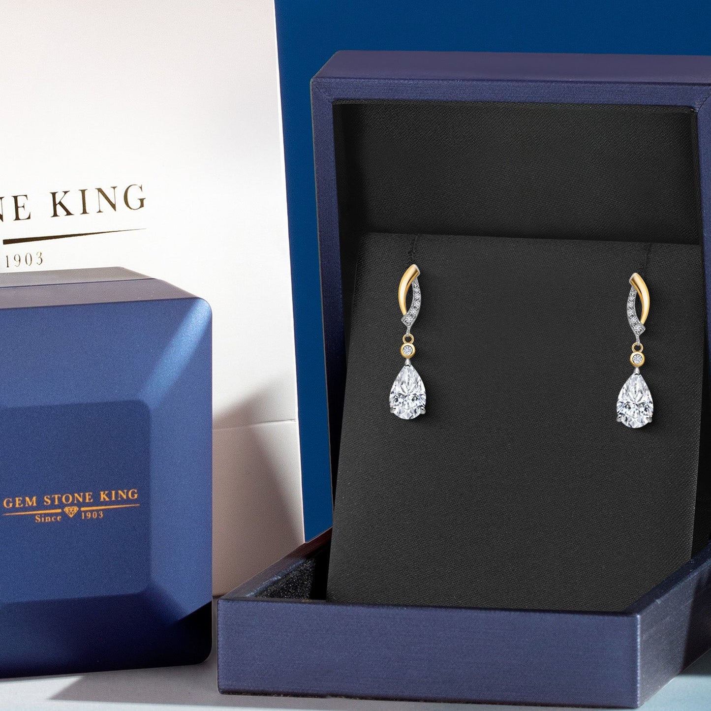 925 Silver and 10K Yellow Gold White Moissanite and White Lab Grown Diamond Earrings For Women | 2.71 Cttw | Gemstone | Pear Shape 9X6MM
