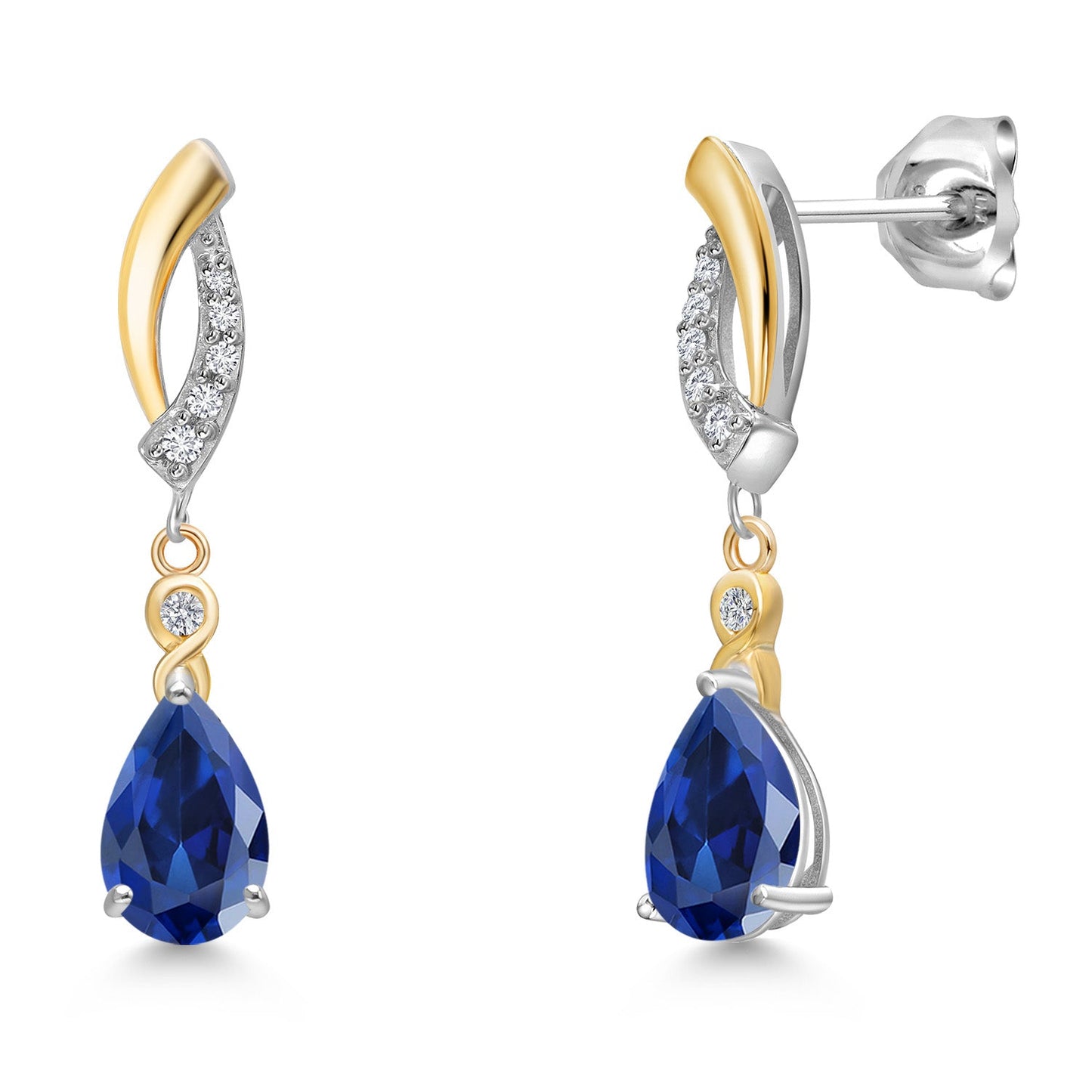 925 Silver and 10K Yellow Gold Gemstone Birthstone and White Lab Grown Diamond Dangle Earrings For Women | Pear Shape 8X5MM