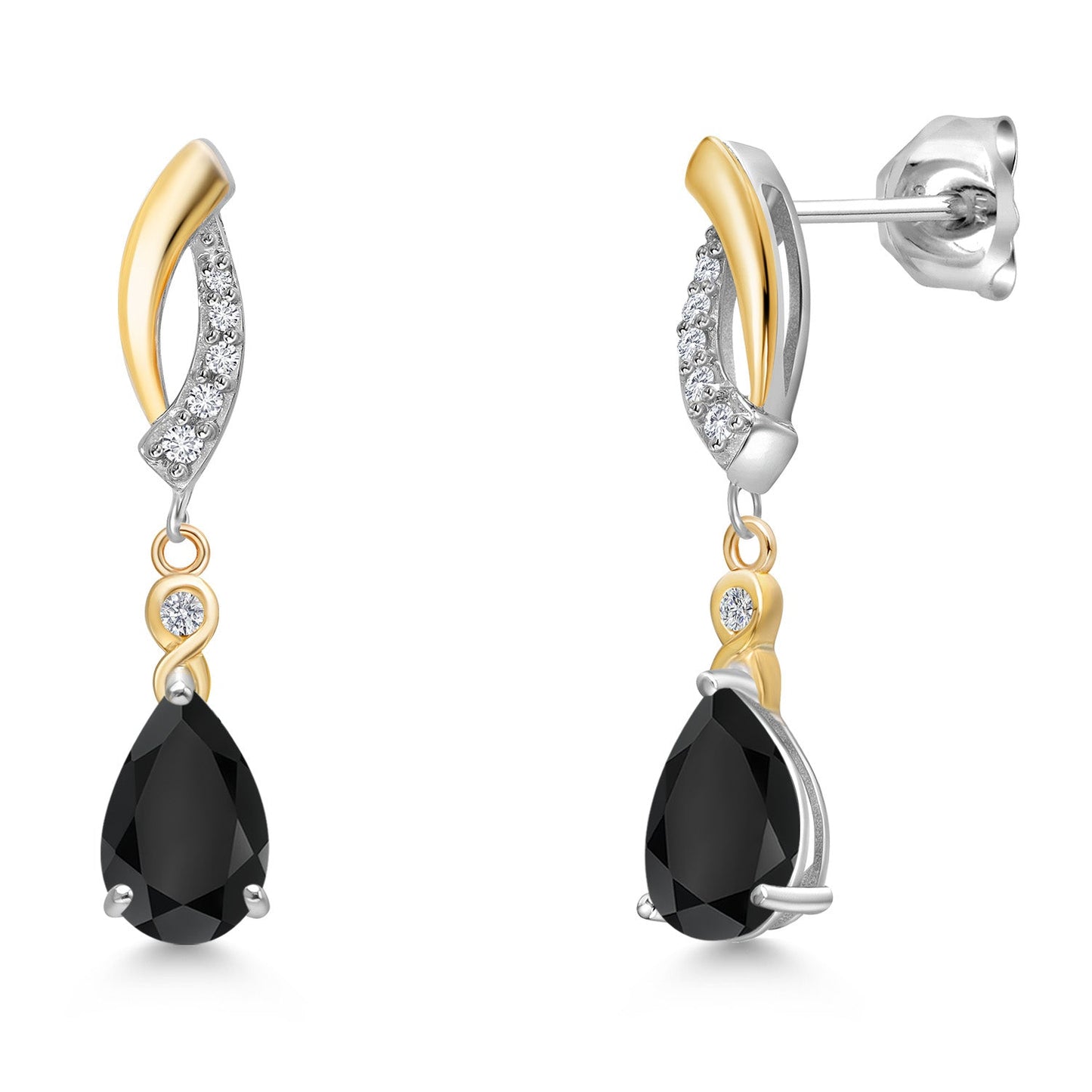 925 Silver and 10K Yellow Gold Gemstone Birthstone and White Lab Grown Diamond Dangle Earrings For Women | Pear Shape 8X5MM