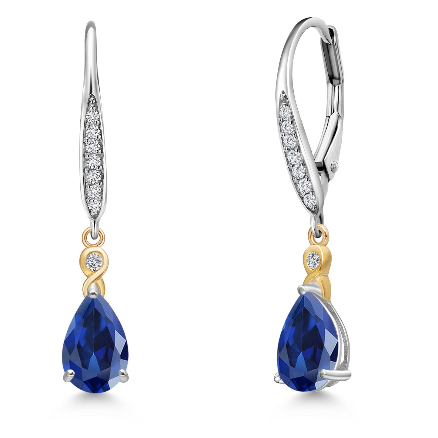 925 Silver and 10K Yellow Gold 8X5MM Pear Shape Gemstone Birthstone and White Lab Grown Diamond Leverback Drop Dangle Earrings For Women