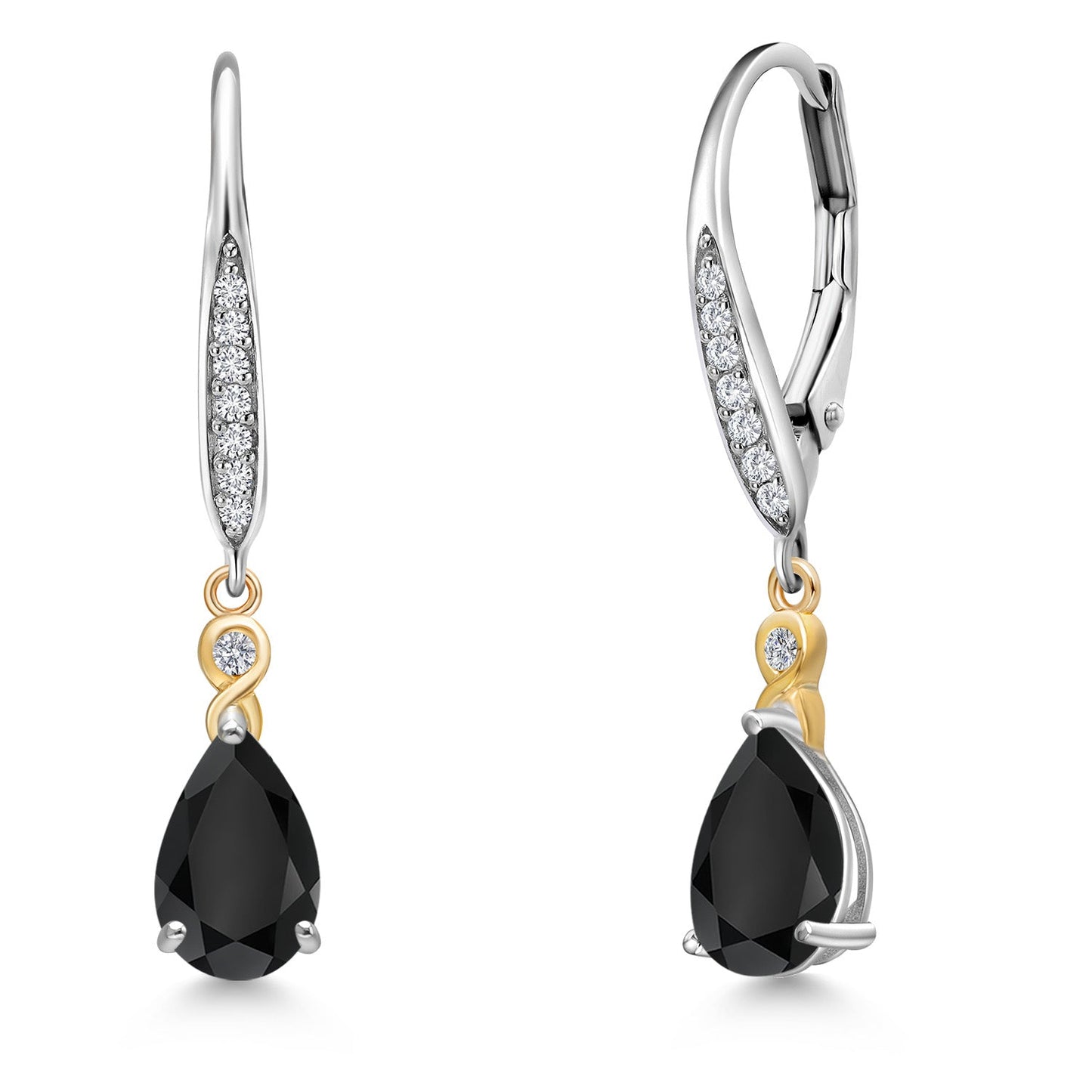 925 Silver and 10K Yellow Gold 8X5MM Pear Shape Gemstone Birthstone and White Lab Grown Diamond Leverback Drop Dangle Earrings For Women