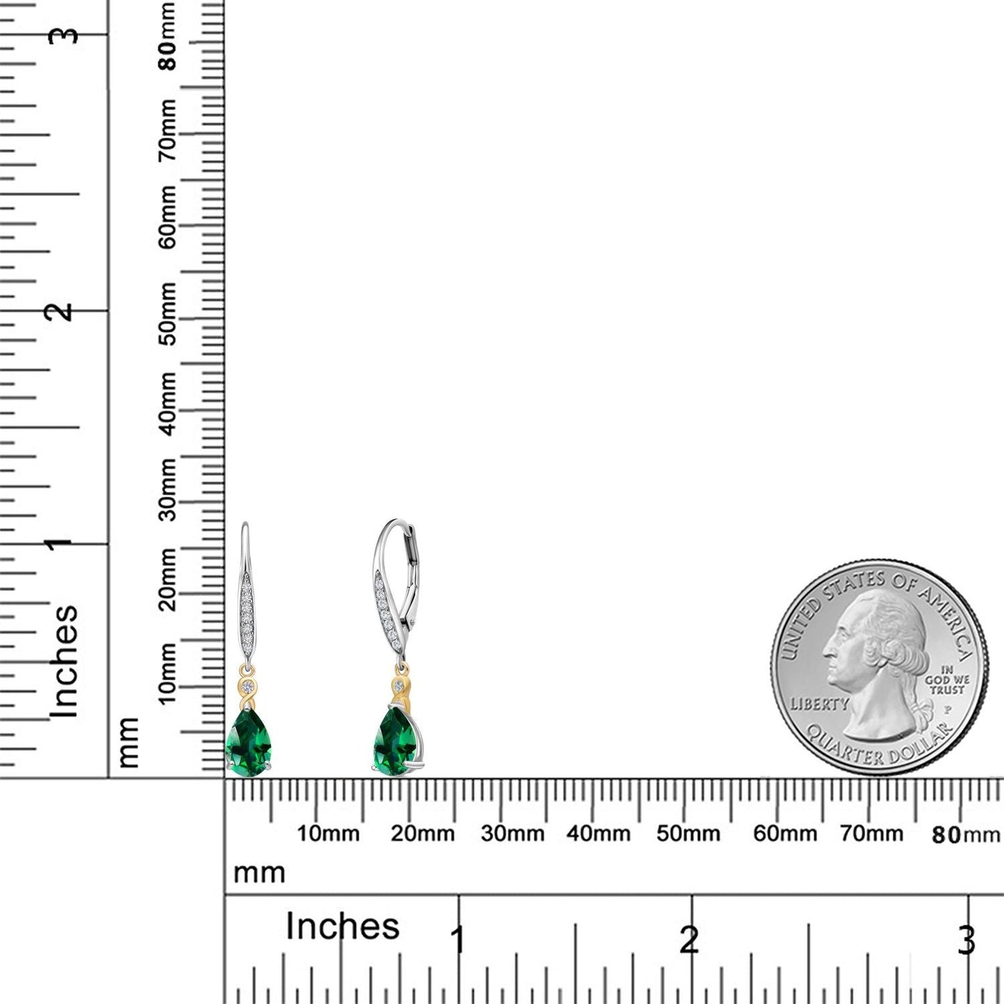 925 Silver and 10K Yellow Gold 8X5MM Pear Shape Gemstone Birthstone and White Lab Grown Diamond Leverback Drop Dangle Earrings For Women