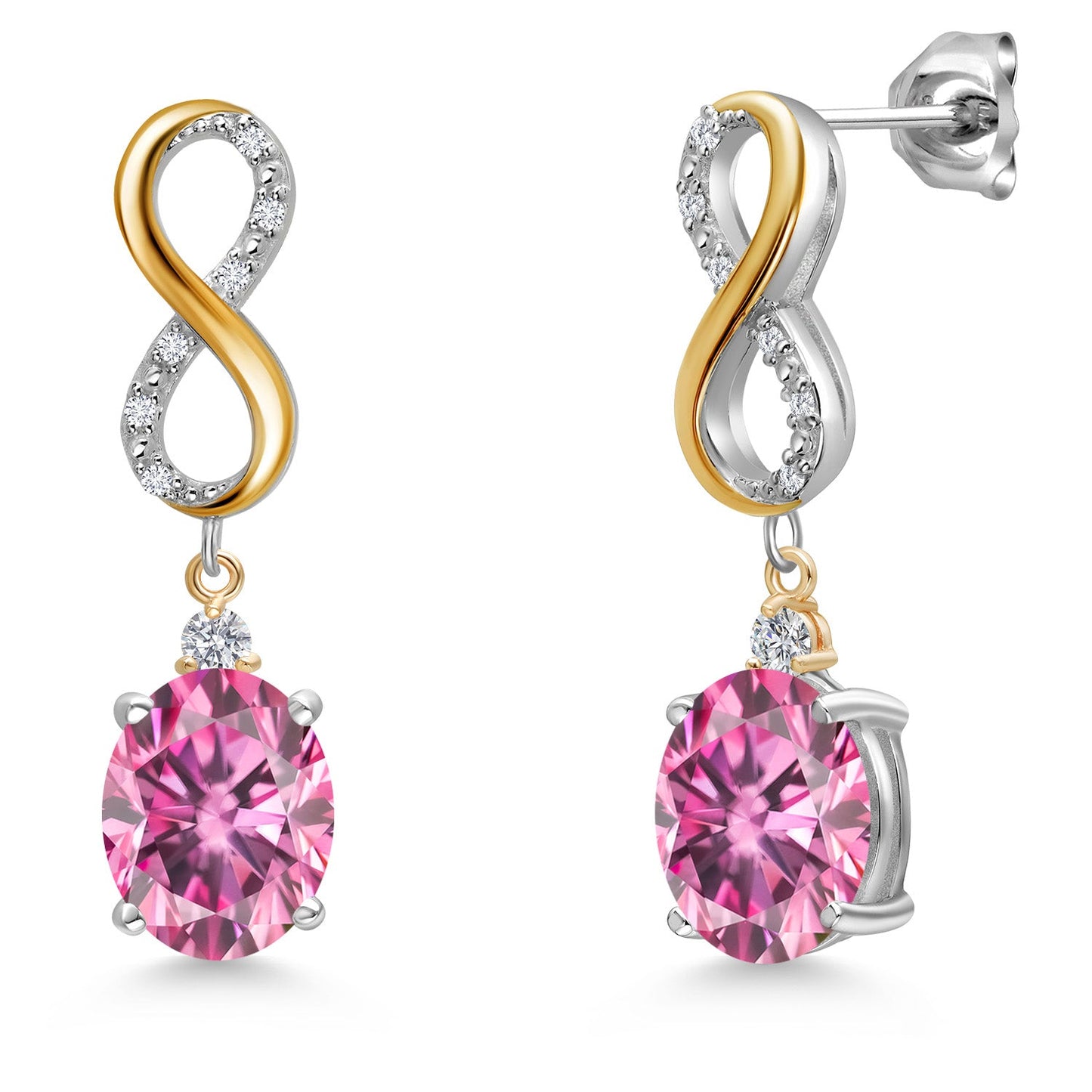 Infinity Drop Dangle Earrings For Women | 10X8MM Oval Gemstone Birthstone and White Lab Grown Diamond | 925 Silver and 10K Yellow Gold Oval
