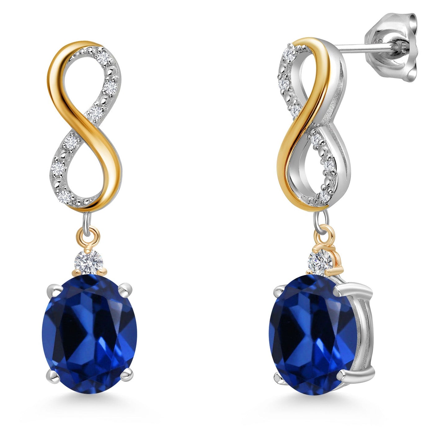 Infinity Drop Dangle Earrings For Women | 10X8MM Oval Gemstone Birthstone and White Lab Grown Diamond | 925 Silver and 10K Yellow Gold Oval