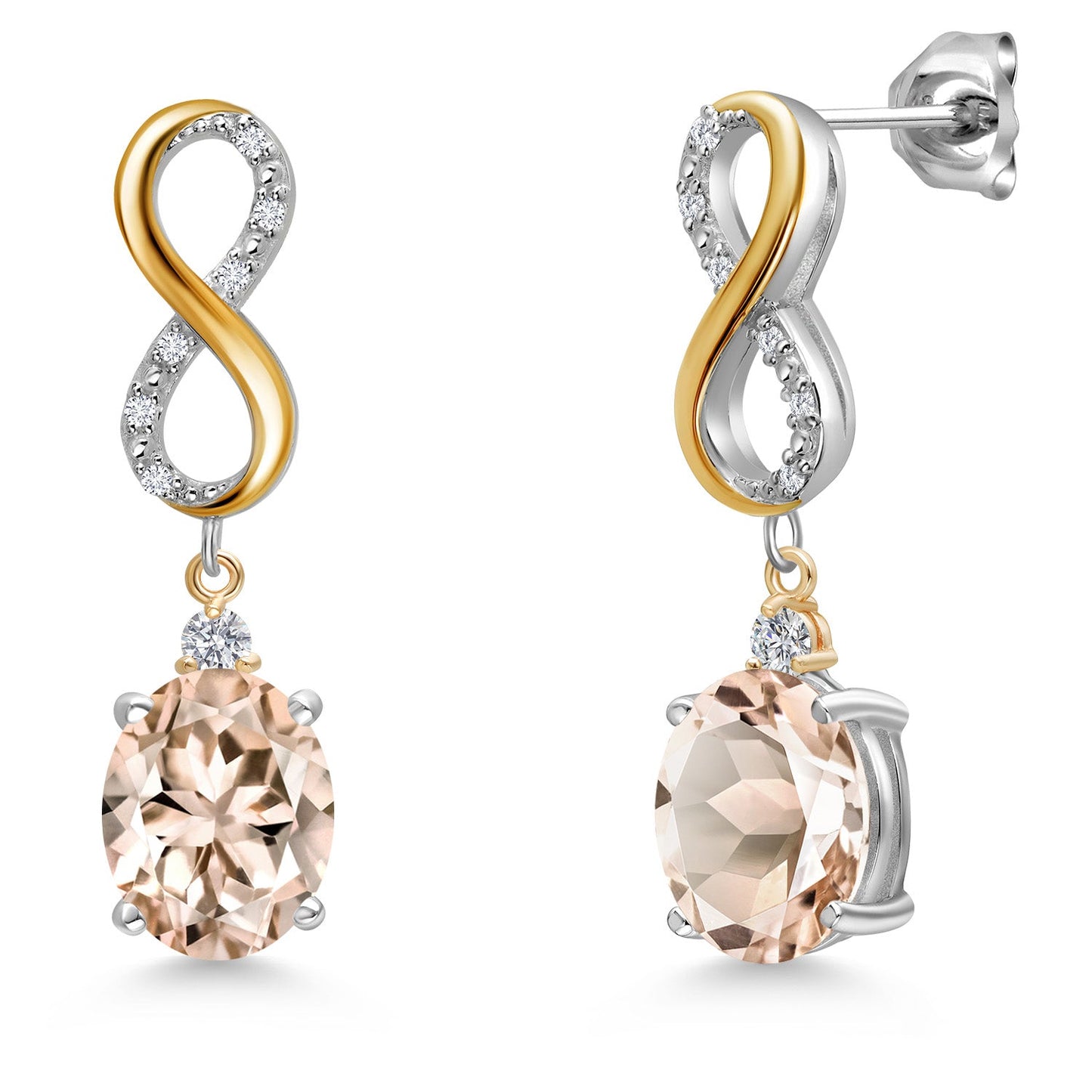 Infinity Drop Dangle Earrings For Women | 10X8MM Oval Gemstone Birthstone and White Lab Grown Diamond | 925 Silver and 10K Yellow Gold Oval