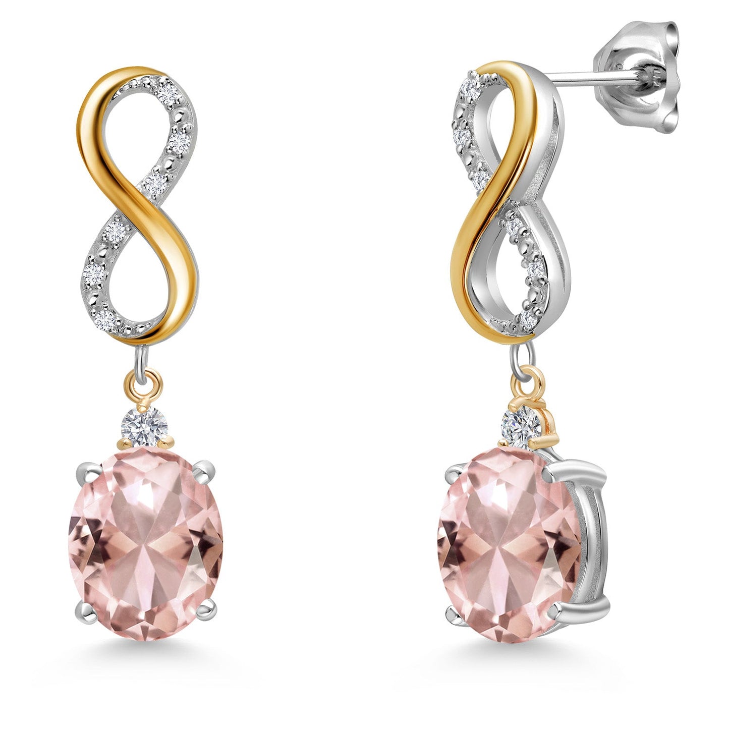 Infinity Drop Dangle Earrings For Women | 10X8MM Oval Gemstone Birthstone and White Lab Grown Diamond | 925 Silver and 10K Yellow Gold Oval