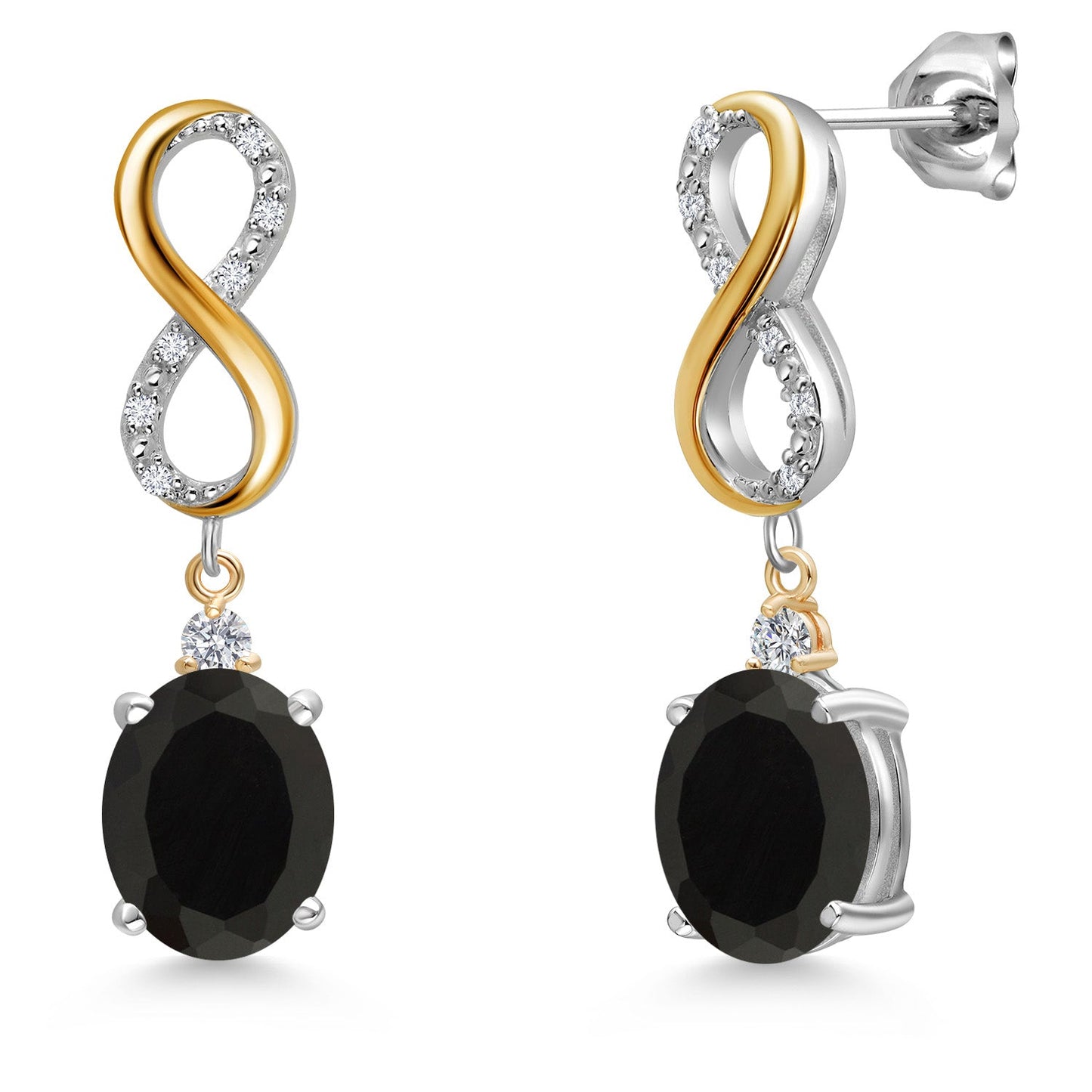 Infinity Drop Dangle Earrings For Women | 10X8MM Oval Gemstone Birthstone and White Lab Grown Diamond | 925 Silver and 10K Yellow Gold Oval