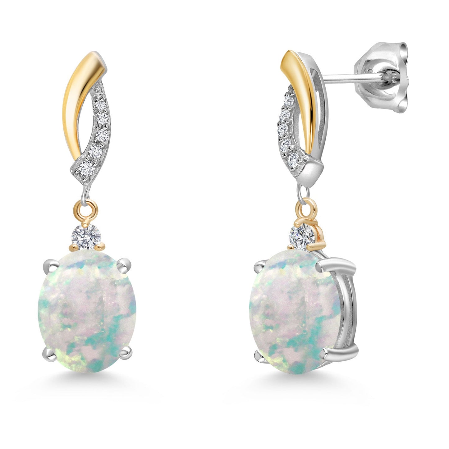 Oval 10X8MM Gemstone & Lab Grown Diamond 925 Silver and 10K Yellow Gold Dangle Earrings For Women | Fine Jewelry Gifts for Her Mom Women Wife