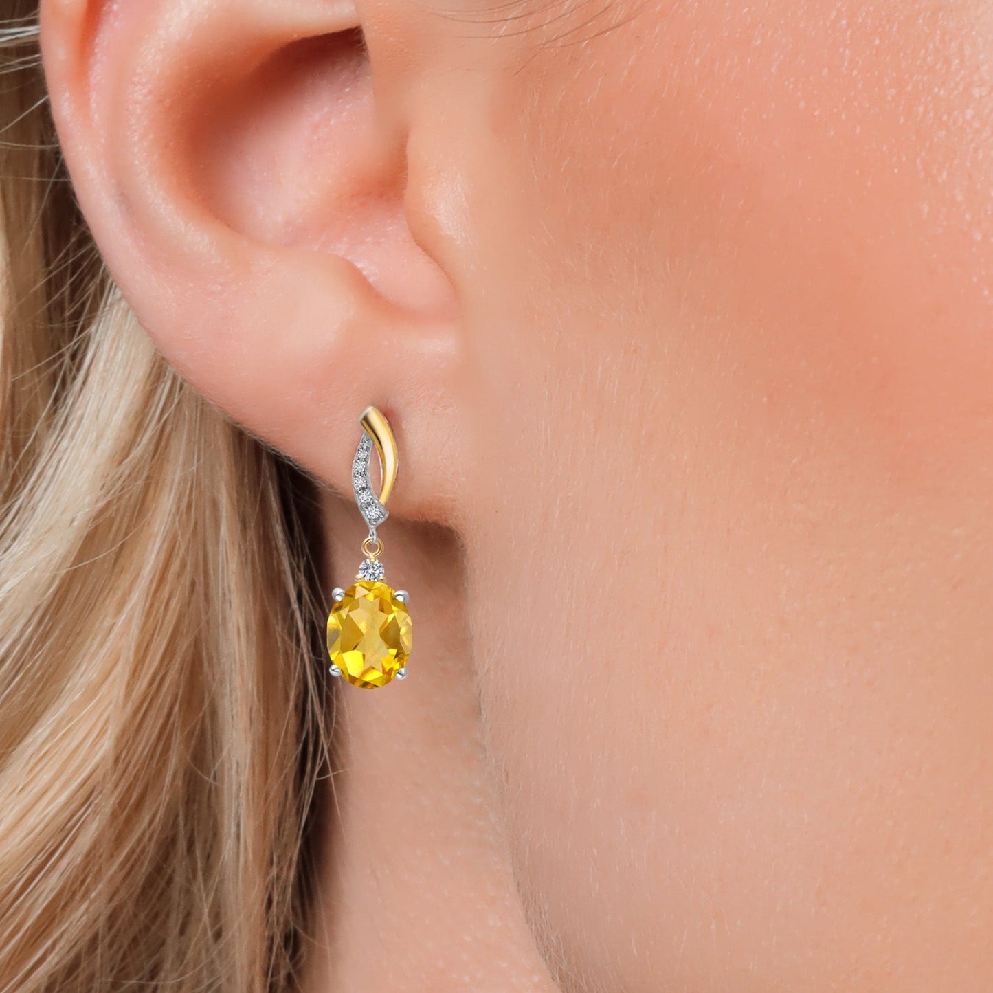 Oval 10X8MM Gemstone & Lab Grown Diamond 925 Silver and 10K Yellow Gold Dangle Earrings For Women | Fine Jewelry Gifts for Her Mom Women Wife