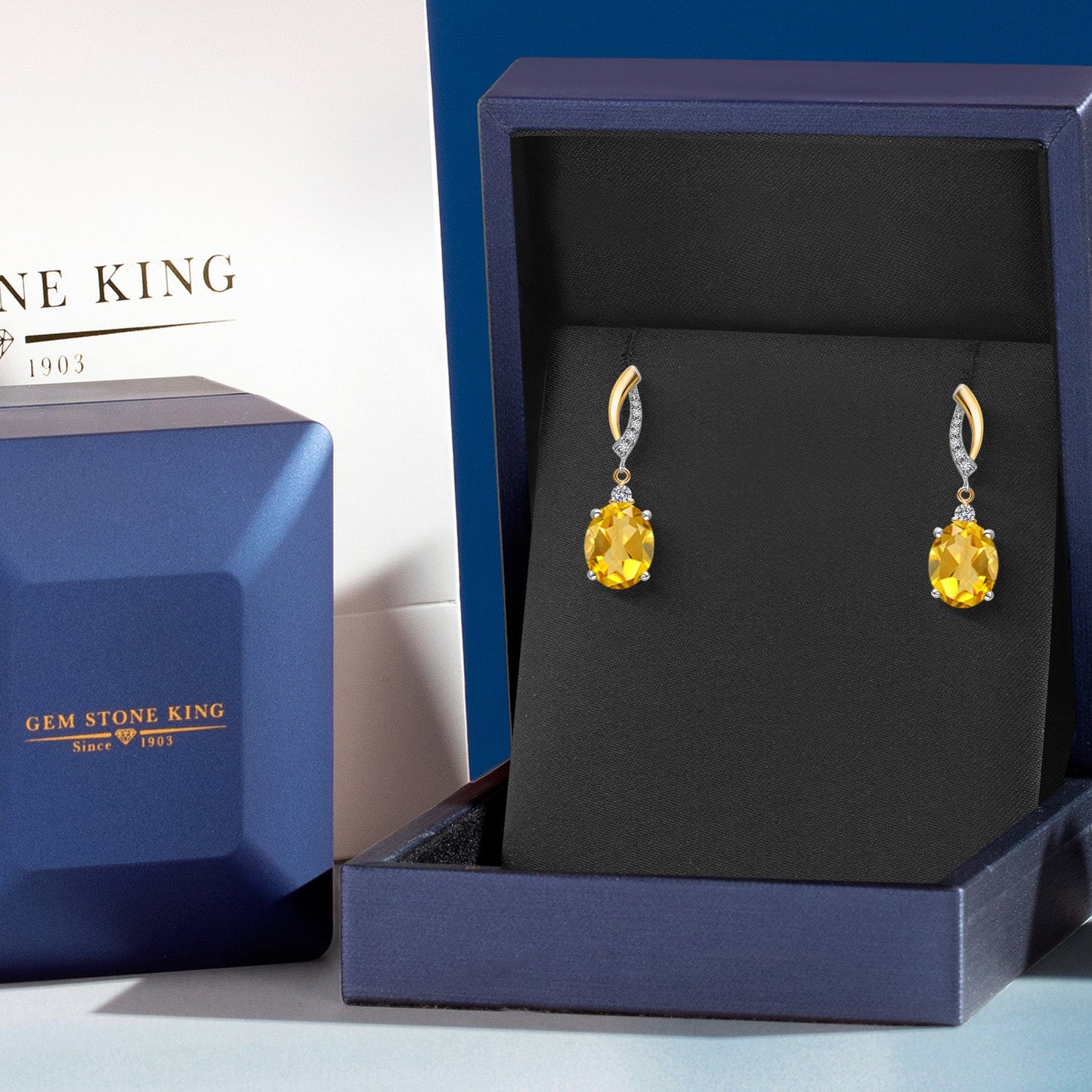 Oval 10X8MM Gemstone & Lab Grown Diamond 925 Silver and 10K Yellow Gold Dangle Earrings For Women | Fine Jewelry Gifts for Her Mom Women Wife