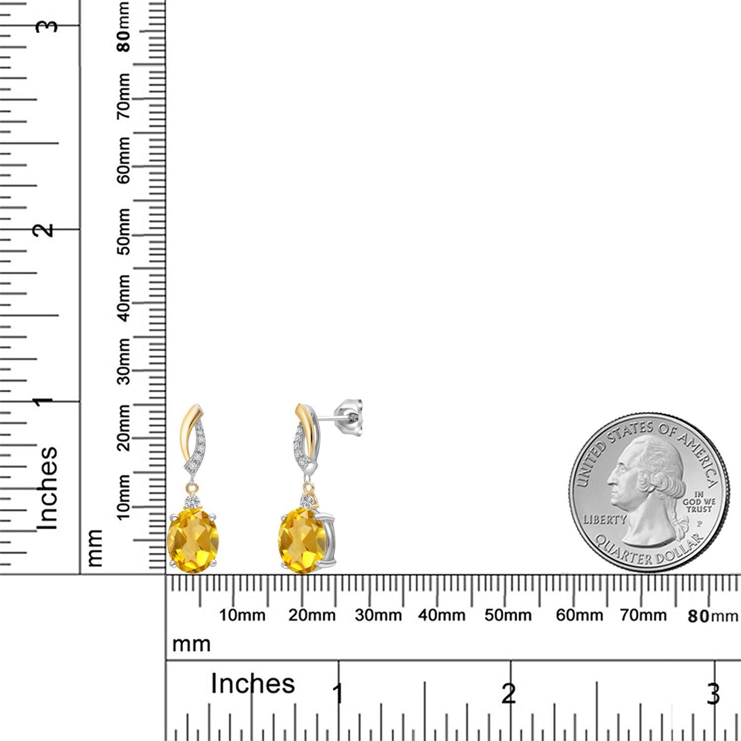 Oval 10X8MM Gemstone & Lab Grown Diamond 925 Silver and 10K Yellow Gold Dangle Earrings For Women | Fine Jewelry Gifts for Her Mom Women Wife