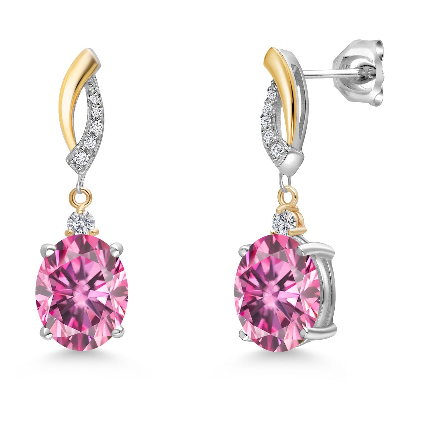 Oval 10X8MM Gemstone & Lab Grown Diamond 925 Silver and 10K Yellow Gold Dangle Earrings For Women | Fine Jewelry Gifts for Her Mom Women Wife