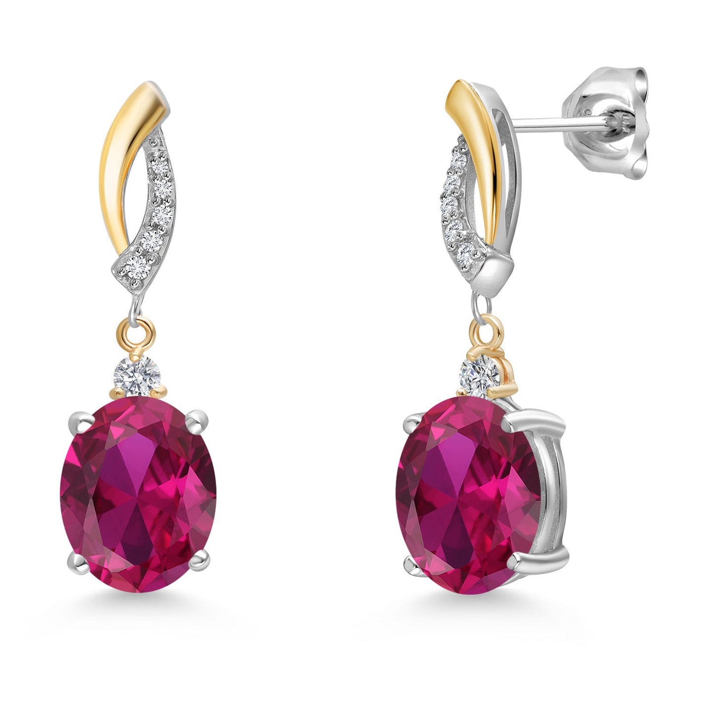 Oval 10X8MM Gemstone & Lab Grown Diamond 925 Silver and 10K Yellow Gold Dangle Earrings For Women | Fine Jewelry Gifts for Her Mom Women Wife