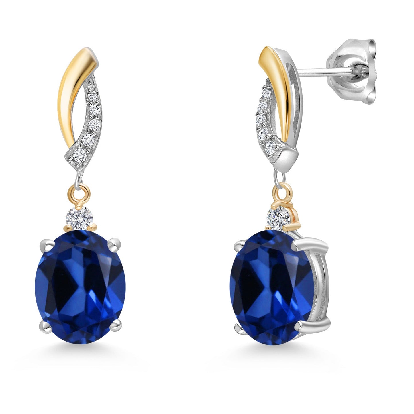 Oval 10X8MM Gemstone & Lab Grown Diamond 925 Silver and 10K Yellow Gold Dangle Earrings For Women | Fine Jewelry Gifts for Her Mom Women Wife