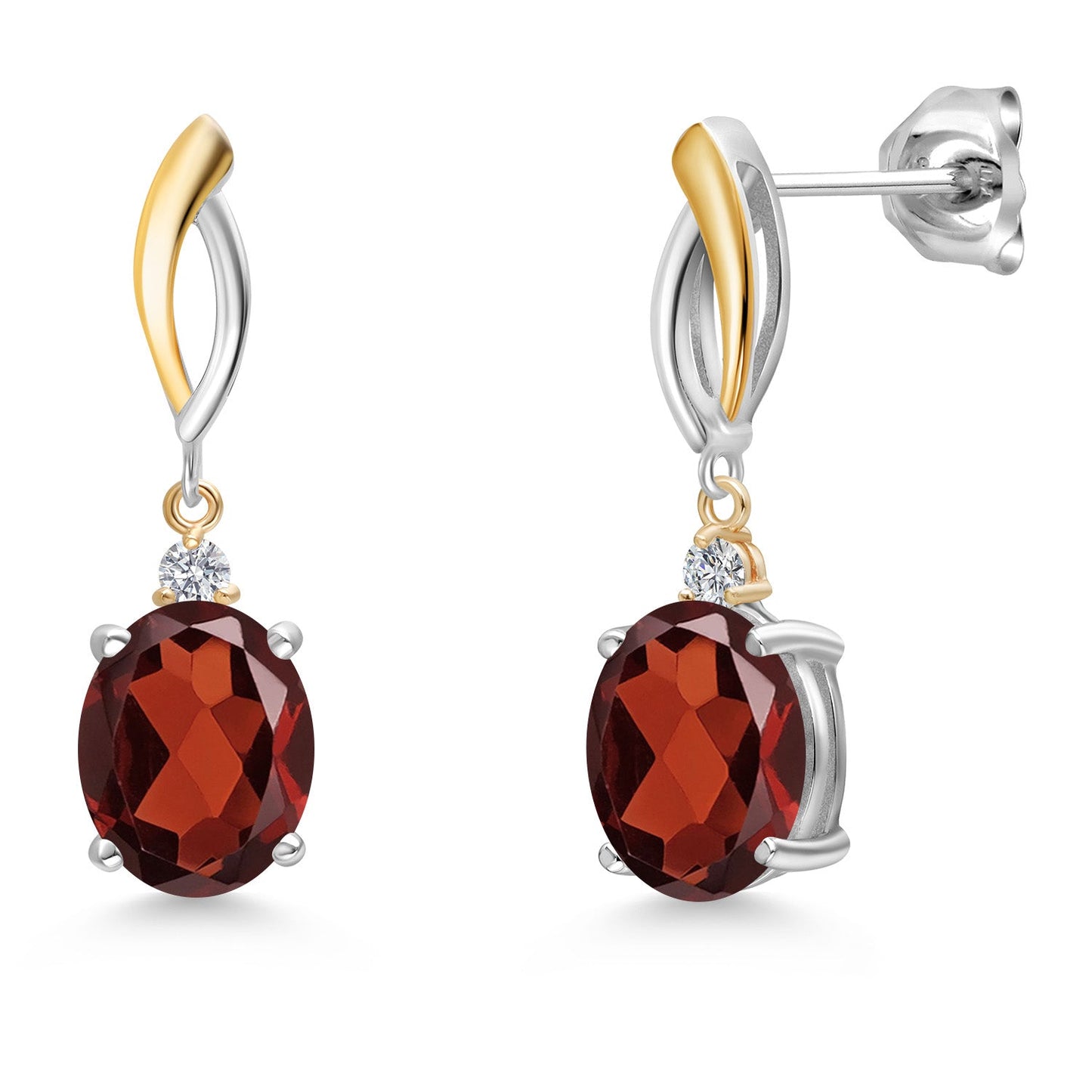 Dangle Earrings For Women In 925 Silver and 10K Yellow Gold with 10X8MM Oval Gemstone Birthstone and White Lab Grown Diamond