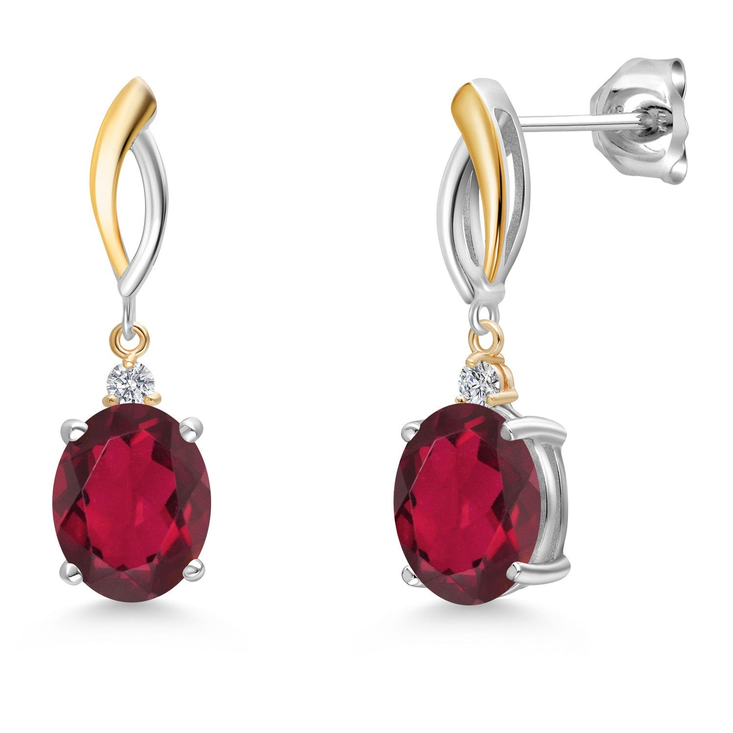 Dangle Earrings For Women In 925 Silver and 10K Yellow Gold with 10X8MM Oval Gemstone Birthstone and White Lab Grown Diamond