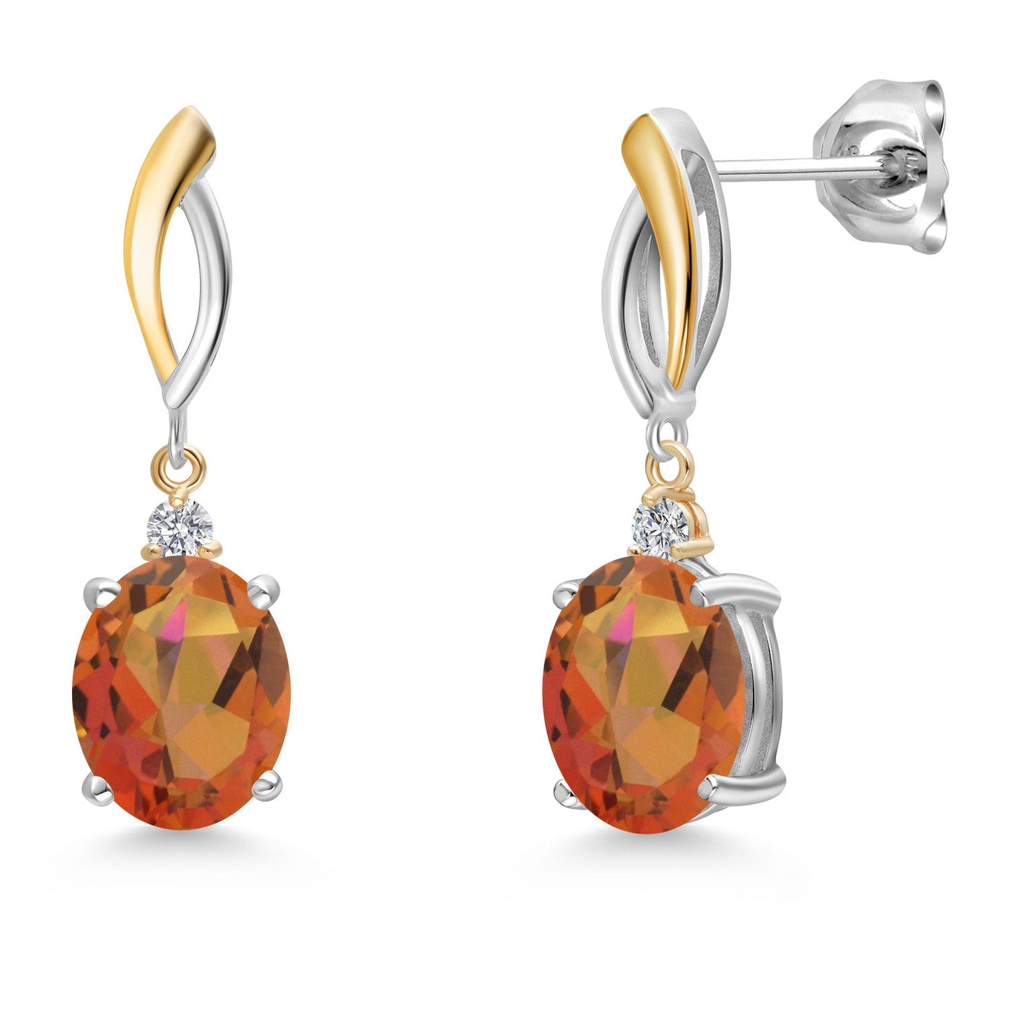 Dangle Earrings For Women In 925 Silver and 10K Yellow Gold with 10X8MM Oval Gemstone Birthstone and White Lab Grown Diamond