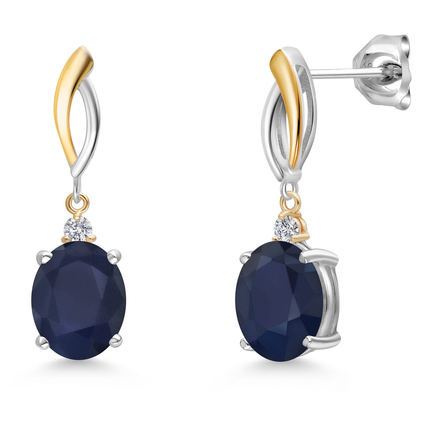 Dangle Earrings For Women In 925 Silver and 10K Yellow Gold with 10X8MM Oval Gemstone Birthstone and White Lab Grown Diamond