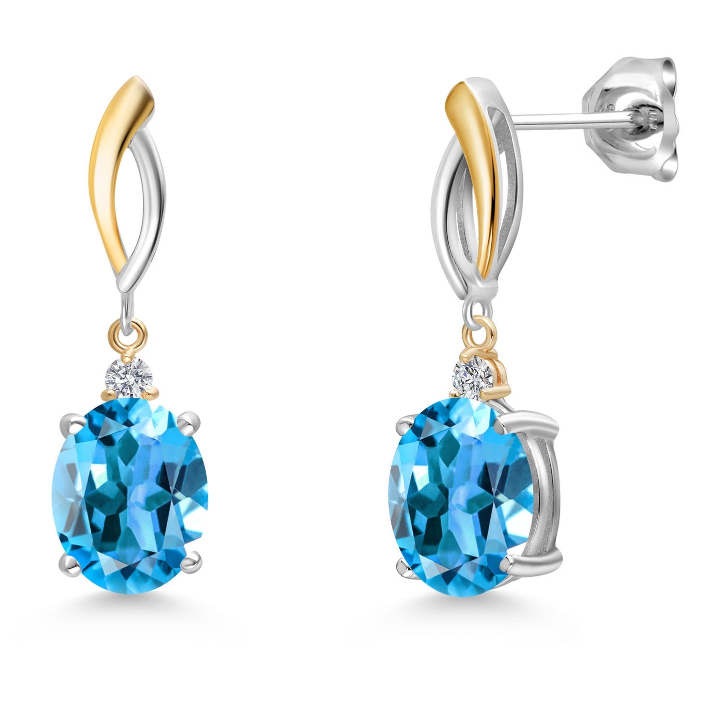 Dangle Earrings For Women In 925 Silver and 10K Yellow Gold with 10X8MM Oval Gemstone Birthstone and White Lab Grown Diamond