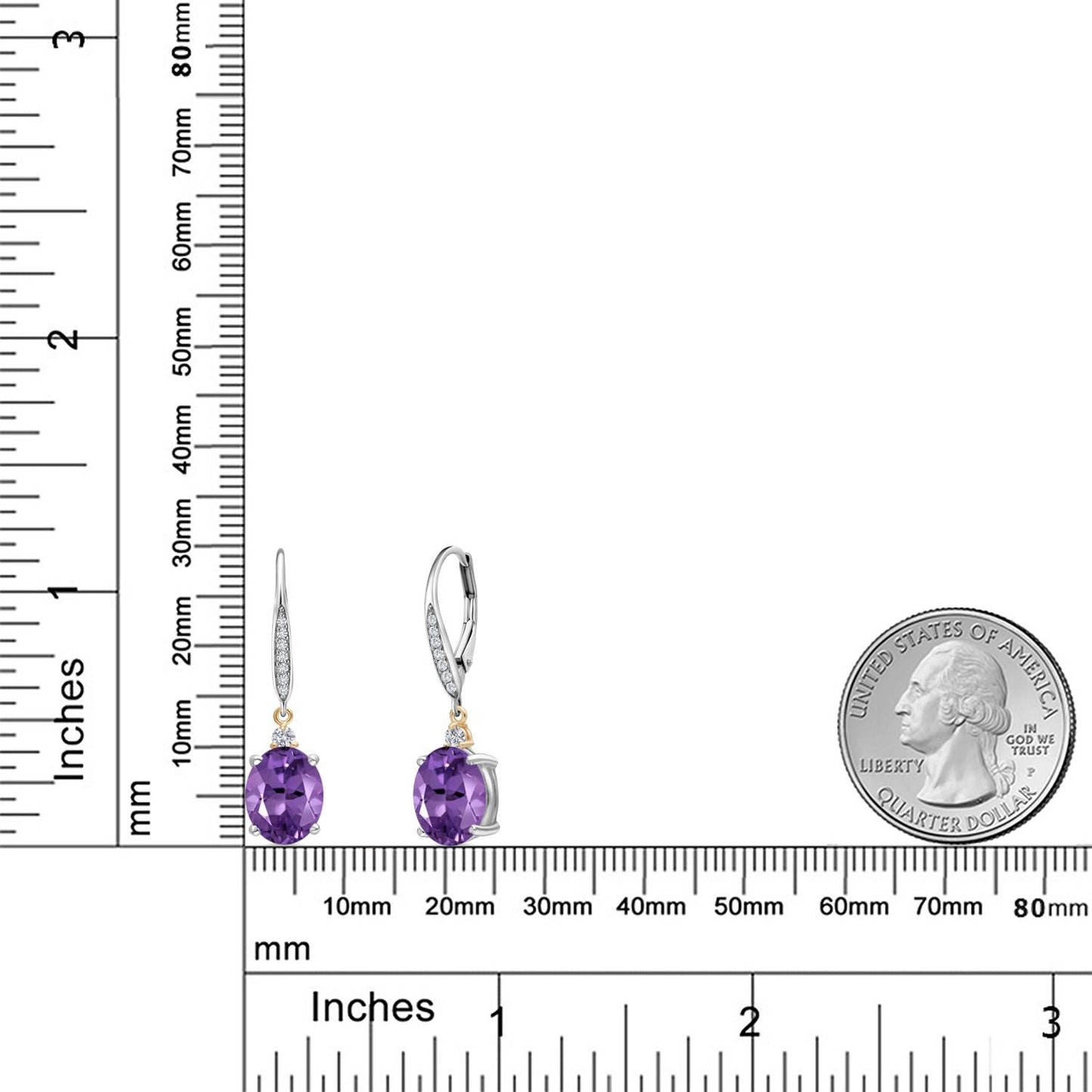10X8MM Oval Gemstone Birthstone and Lab Grown Diamond Leverback Dangle Earrings For Women | 925 Silver and 10K Yellow Gold | Fine Jewelry Gifts for Her Mom Women Wife