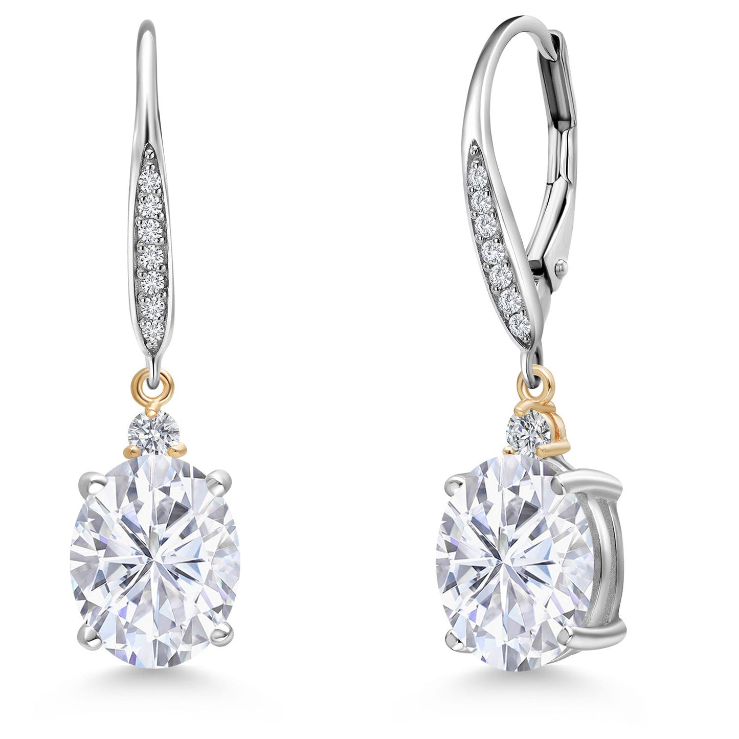 10X8MM Oval Gemstone Birthstone and Lab Grown Diamond Leverback Dangle Earrings For Women | 925 Silver and 10K Yellow Gold | Fine Jewelry Gifts for Her Mom Women Wife