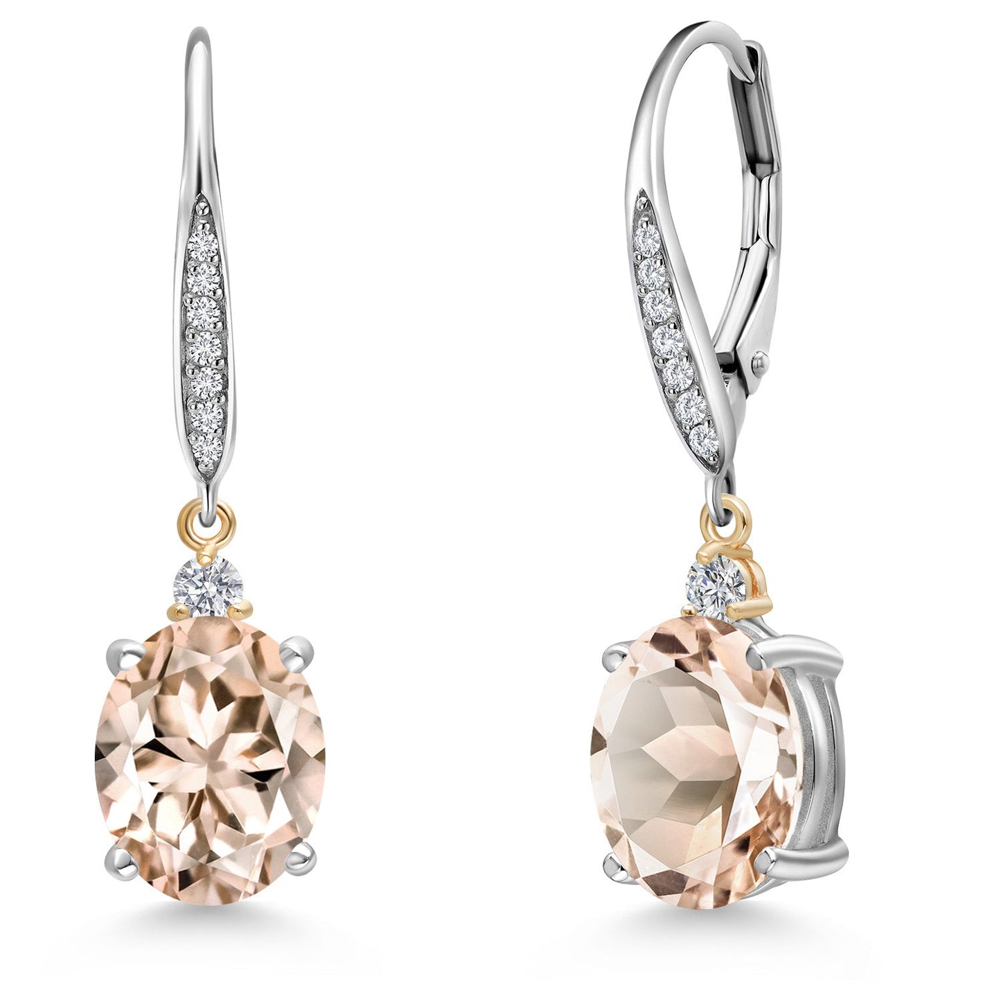 10X8MM Oval Gemstone Birthstone and Lab Grown Diamond Leverback Dangle Earrings For Women | 925 Silver and 10K Yellow Gold | Fine Jewelry Gifts for Her Mom Women Wife