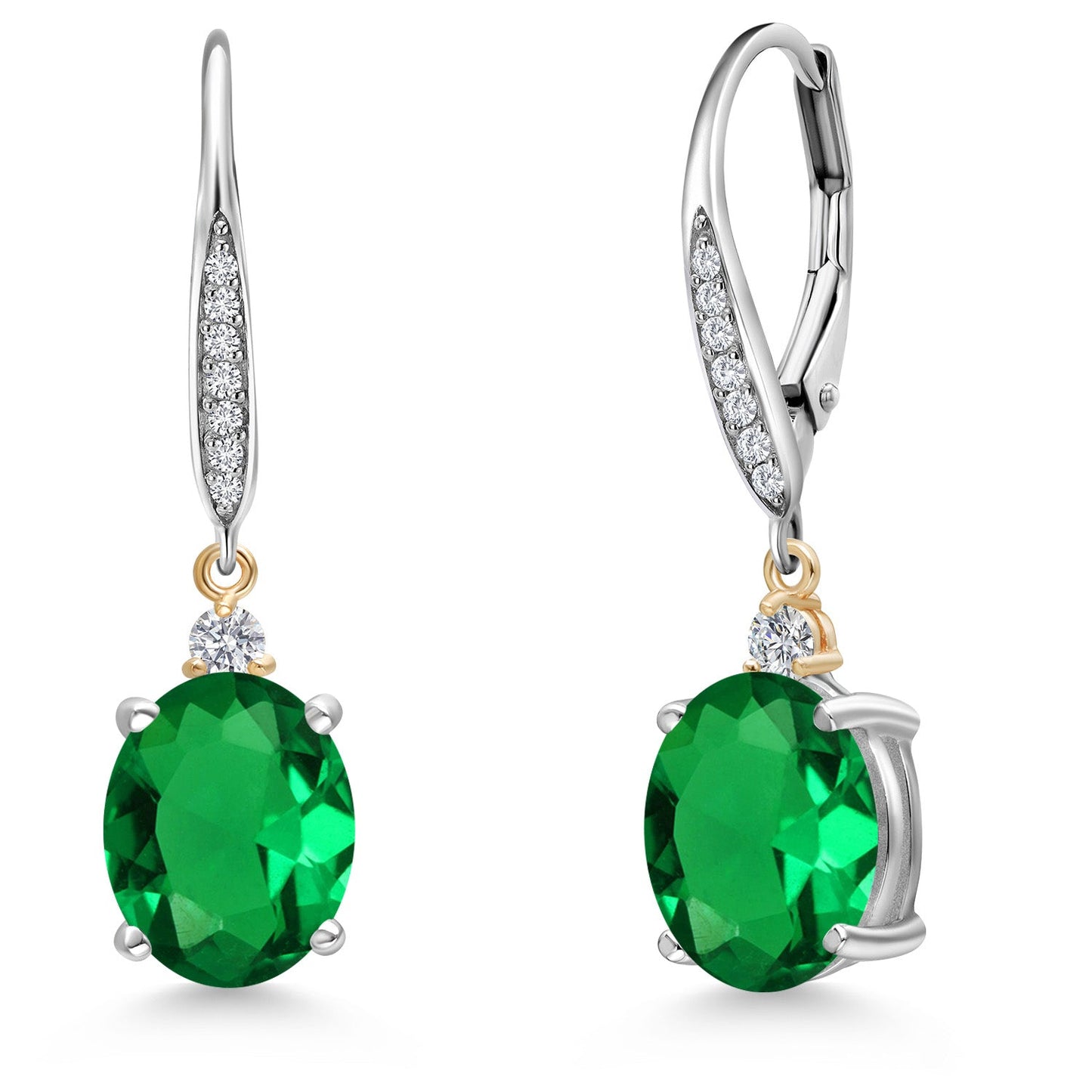 10X8MM Oval Gemstone Birthstone and Lab Grown Diamond Leverback Dangle Earrings For Women | 925 Silver and 10K Yellow Gold | Fine Jewelry Gifts for Her Mom Women Wife